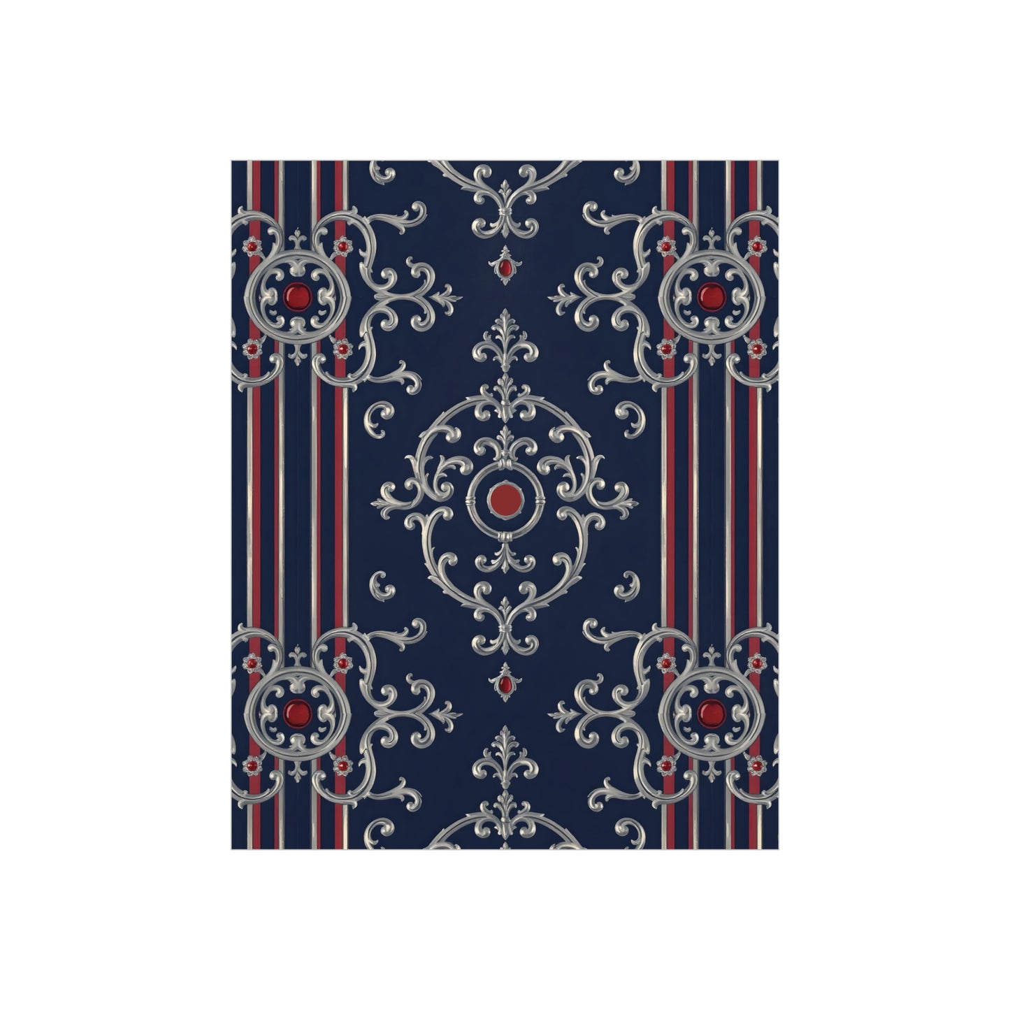 Elegant Foam Board Decor, Nautical Wall Art, Framed Print Alternative, Home Office Wall Accent, Gift for Him/Her - Blue & Red Striped Silver Baroque