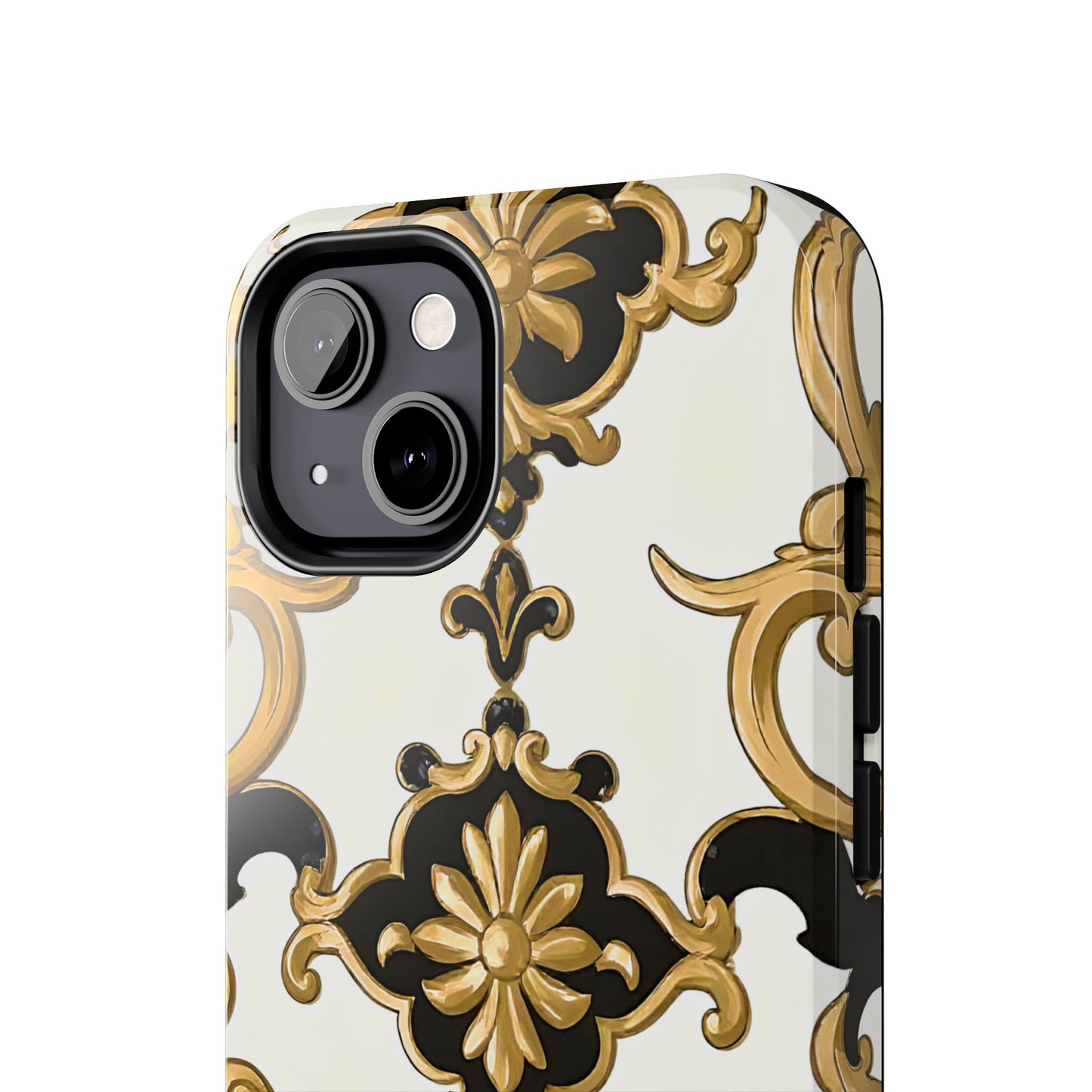 Elegant Floral Tough Phone Cases, Durable Phone Cover, Stylish Phone Accessories, Gift for Her, Chic Phone Cases - Black & Gold Rococo