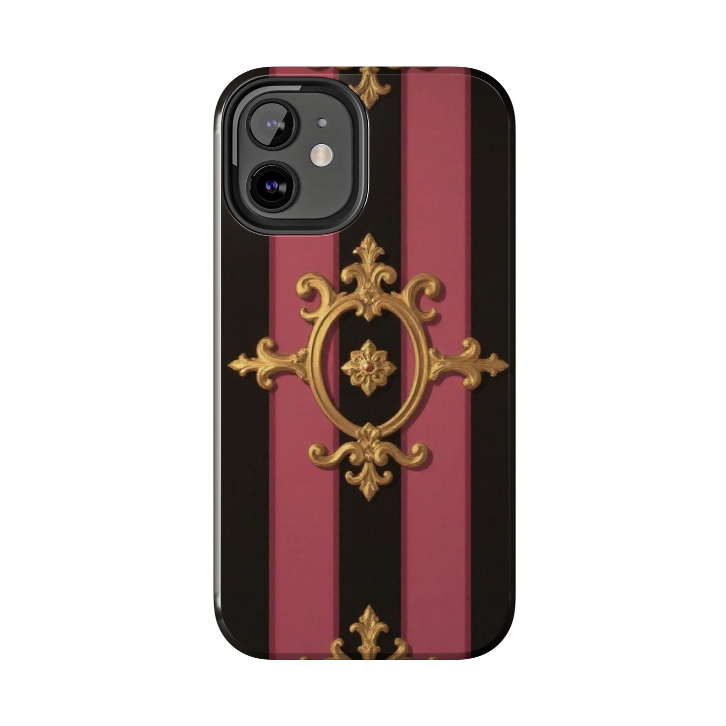 Elegant Black & Mauve Striped Gold Baroque Tough Phone Cases, Luxe Phone Covers, Fashionable Mobile Cases, Gift for Her, Holiday Phone Accessories
