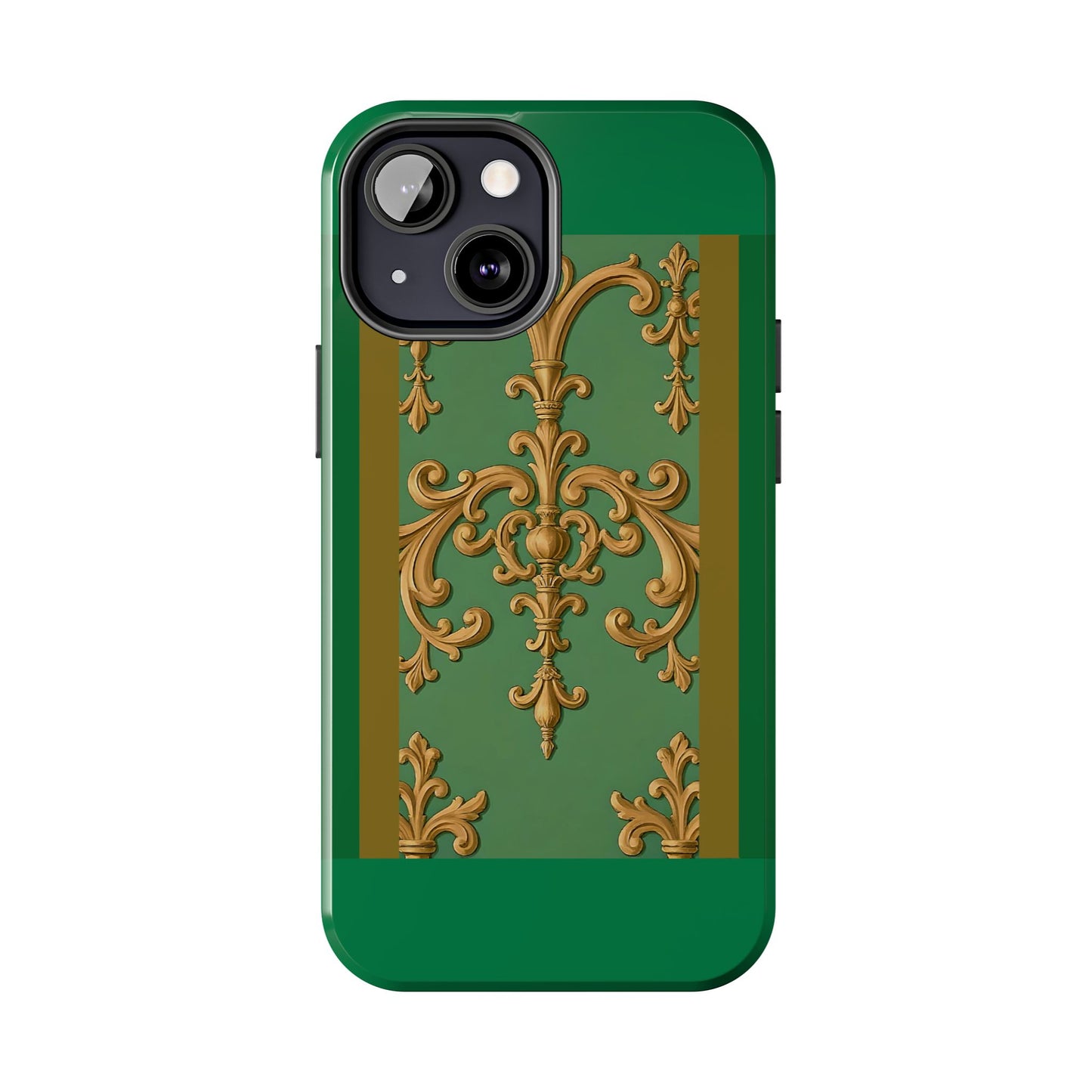 Elegant Floral Tough Phone Case, Durable Phone Cover, Gifts for Her, Stylish Protection, Chic Phone Accessory - Olive Green Striped Rococo