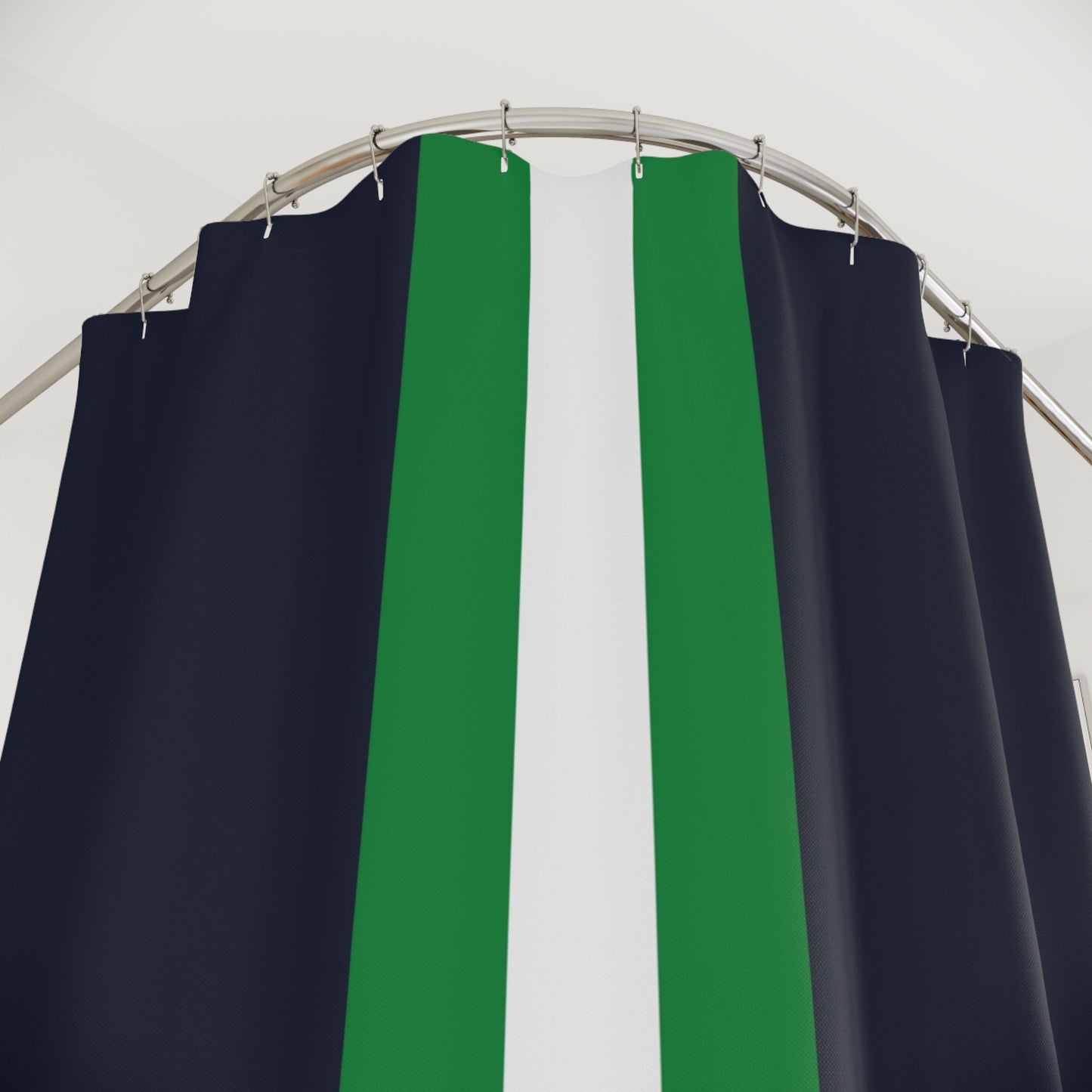 Lunar Midnight & Green-White Striped Modern Striped Shower Curtain, Chic Bathroom Decor, Fresh Stripe Design, Minimalist Home Grooming