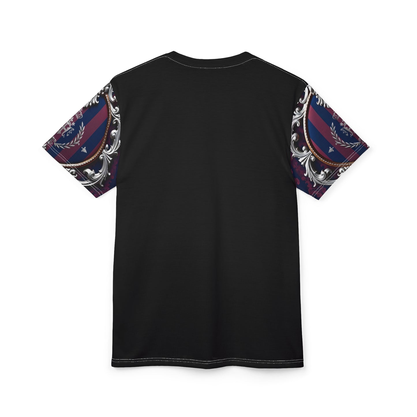 Regal Pattern Unisex T-Shirt - Elegant Fashion Tee for All Occasions, Stylish Gift, Statement Shirt, Trendy Outfit - Blue & Plum Striped Silver Crest