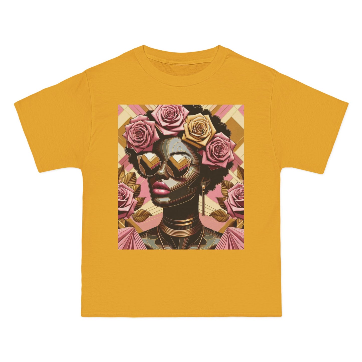 Artistic Floral Feminine T-Shirt, Stylish Tee with Mixed Media Design, Vibrant Short-Sleeve Top, Trendy Casual Wear - Pink Roses Lady