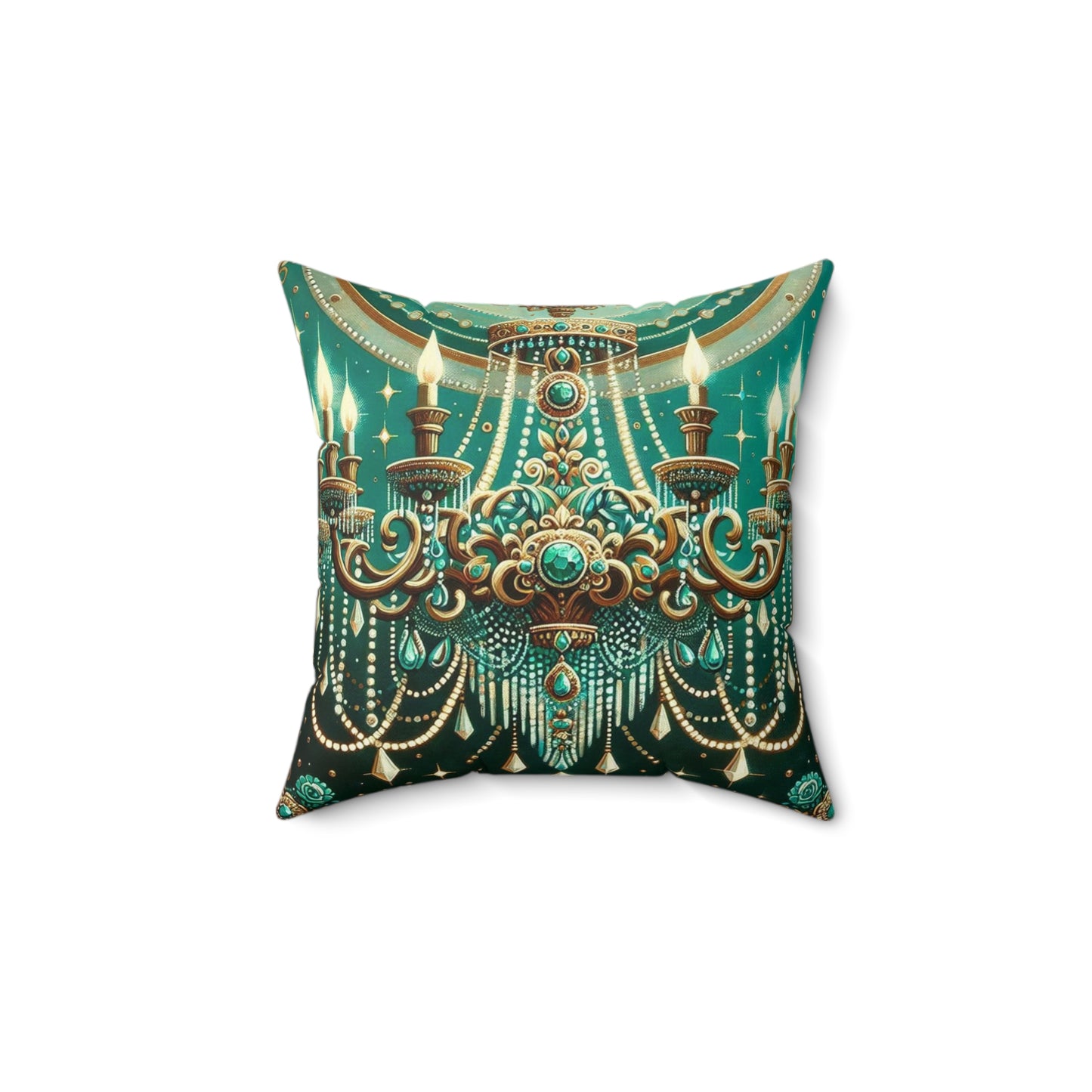 Luxurious Chandelier Faux Suede Pillow Cover, Elegant Home Decor, Boho Chic, Gift for Her, Decorative Cushion - Green & Gold Jeweled Chandelier