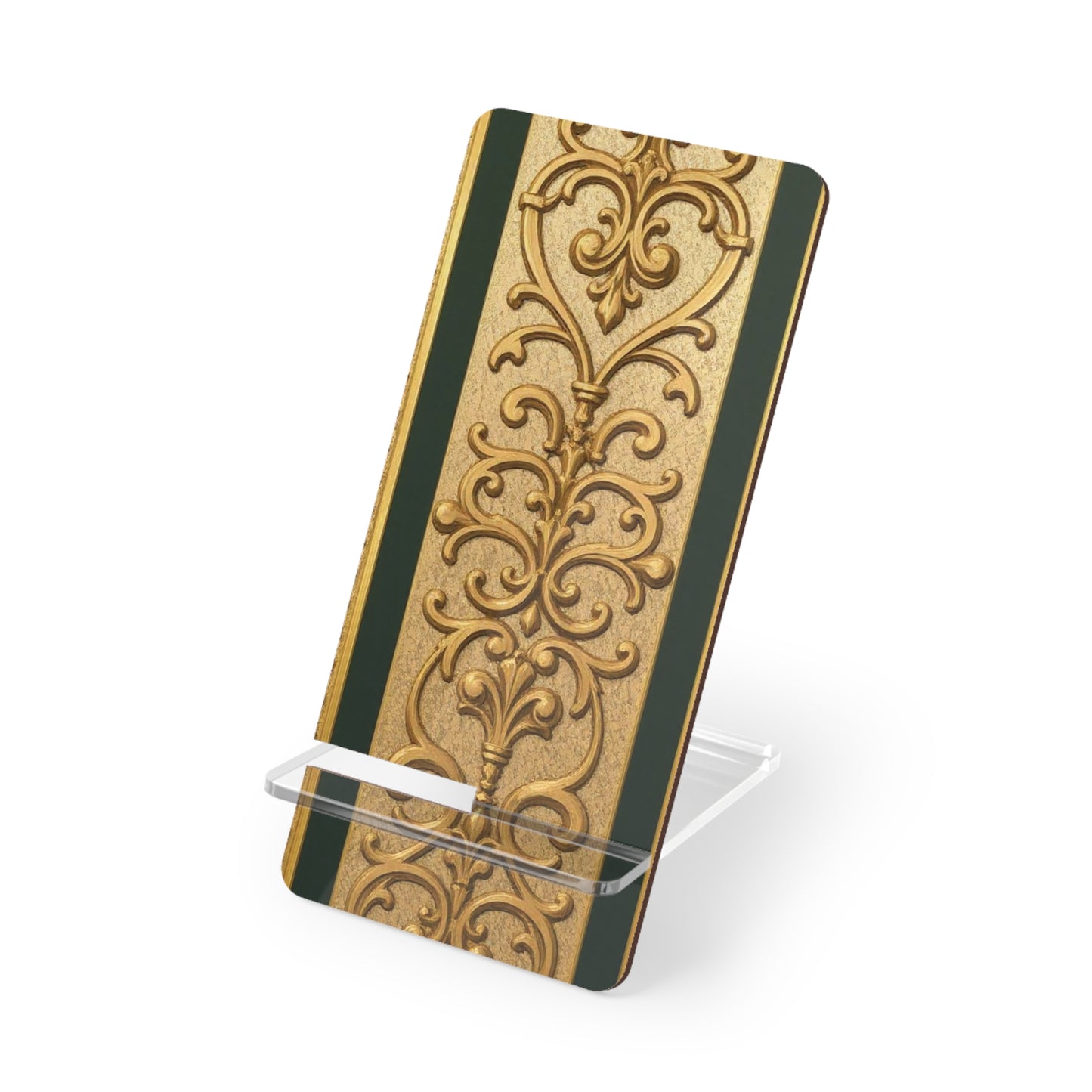 Elegant Teal Striped Gold Baroque Smartphone Display Stand, Decorative Phone Stand, Stylish Desk Organizer, gifts for her, home office decor