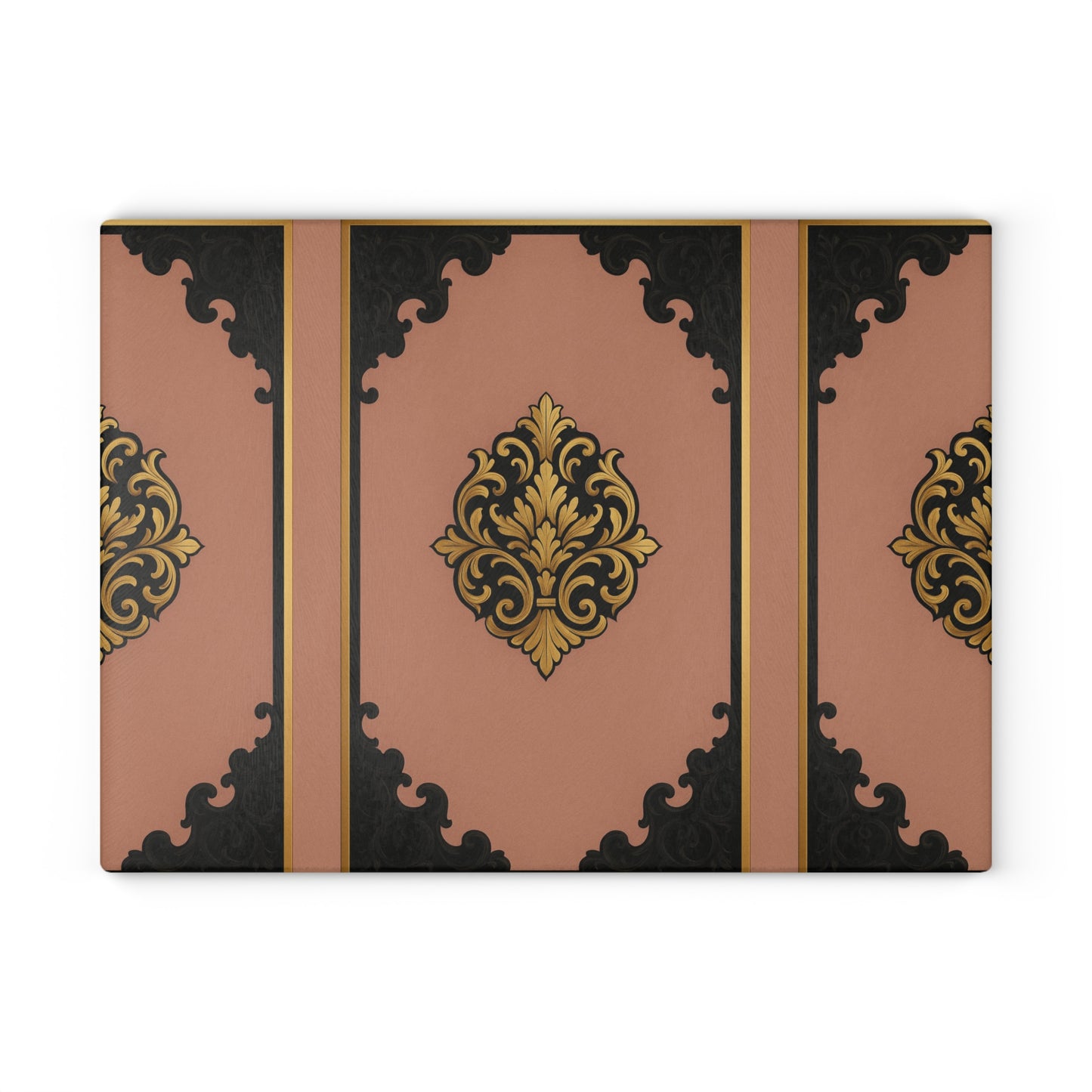 Mauve & Black-Gold Baroque Elegant Glass Cutting Board with Ornate Design, Kitchen Decor, Gift for Home Chef, Wedding Registry, Housewarming Gift