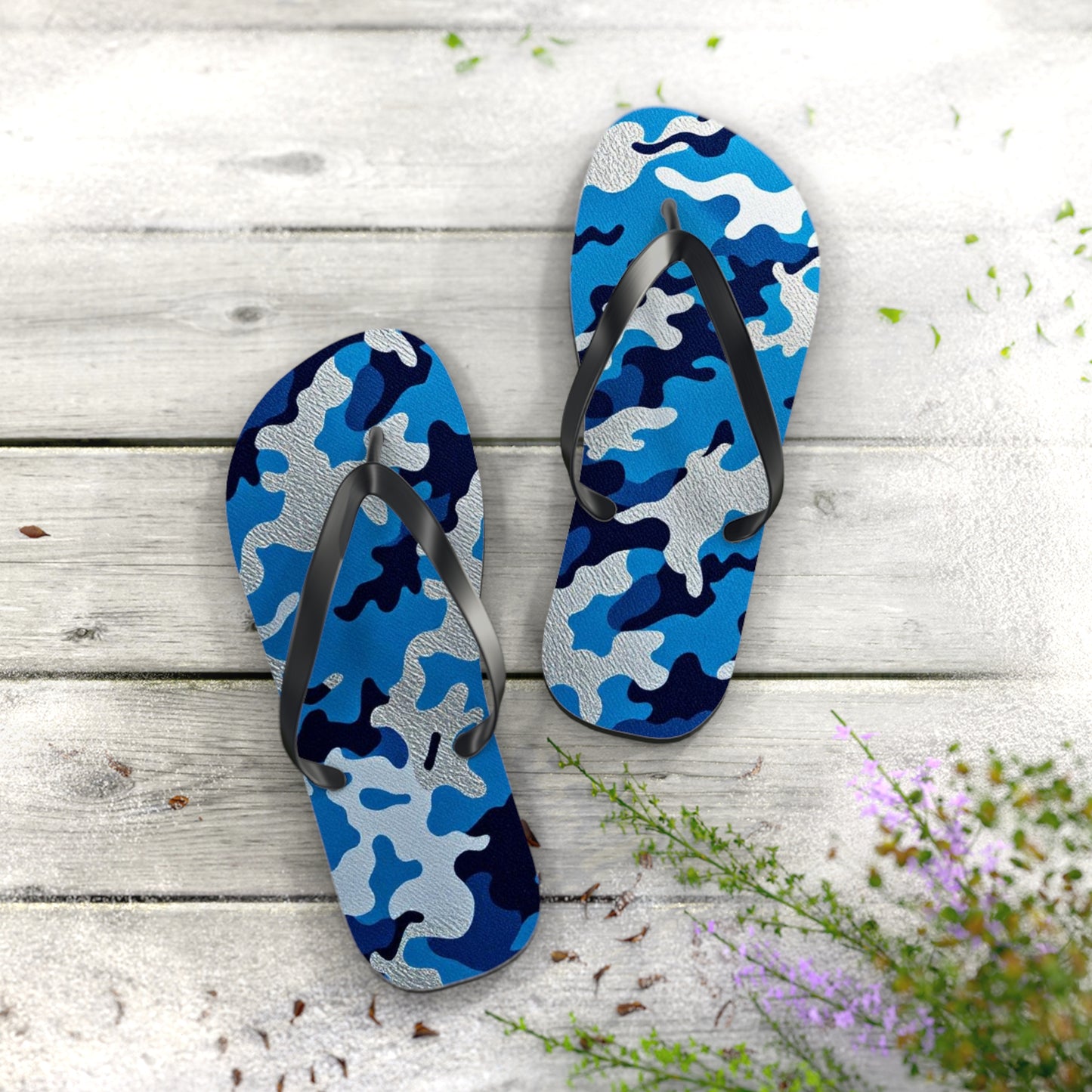 Camo Flip Flops - Stylish Beach Sandals for Summer, Casual Footwear, Vacation Essentials, Poolside Comfort, Outdoor Activities - Blue