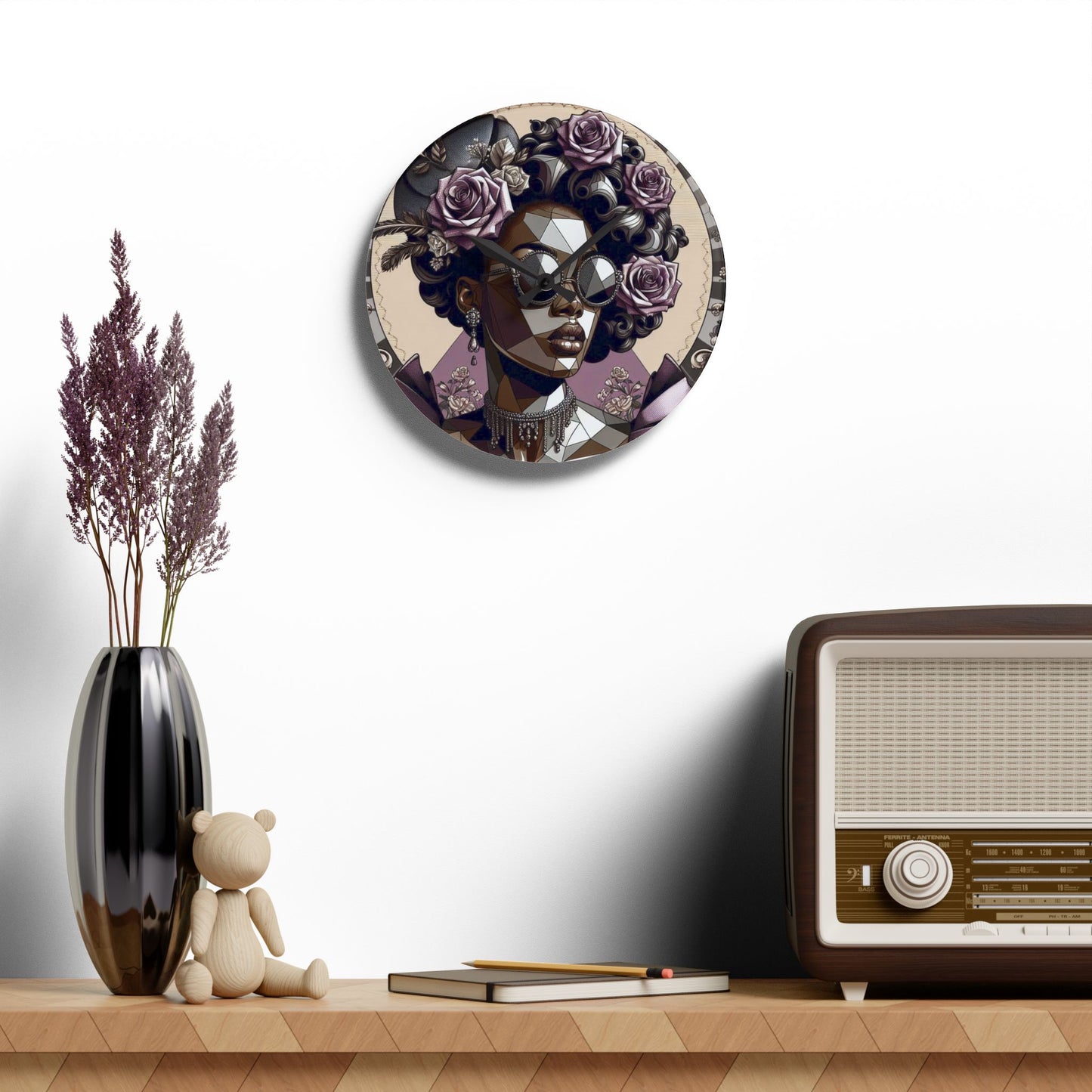 Chic Art Deco Wall Clock, Unique Home Decor, Gift for Her, Modern Wall Art, Fashionista Clock - Lilac Baroque Lady
