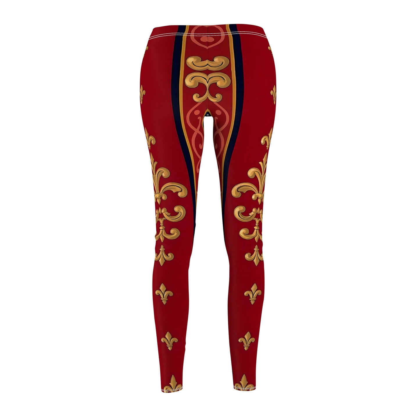 Stylish Women's Casual Leggings with Elegant Design, Fashionable Activewear, Perfect for Festivals - Midnight Blue & Dusk Red Gold Baroque