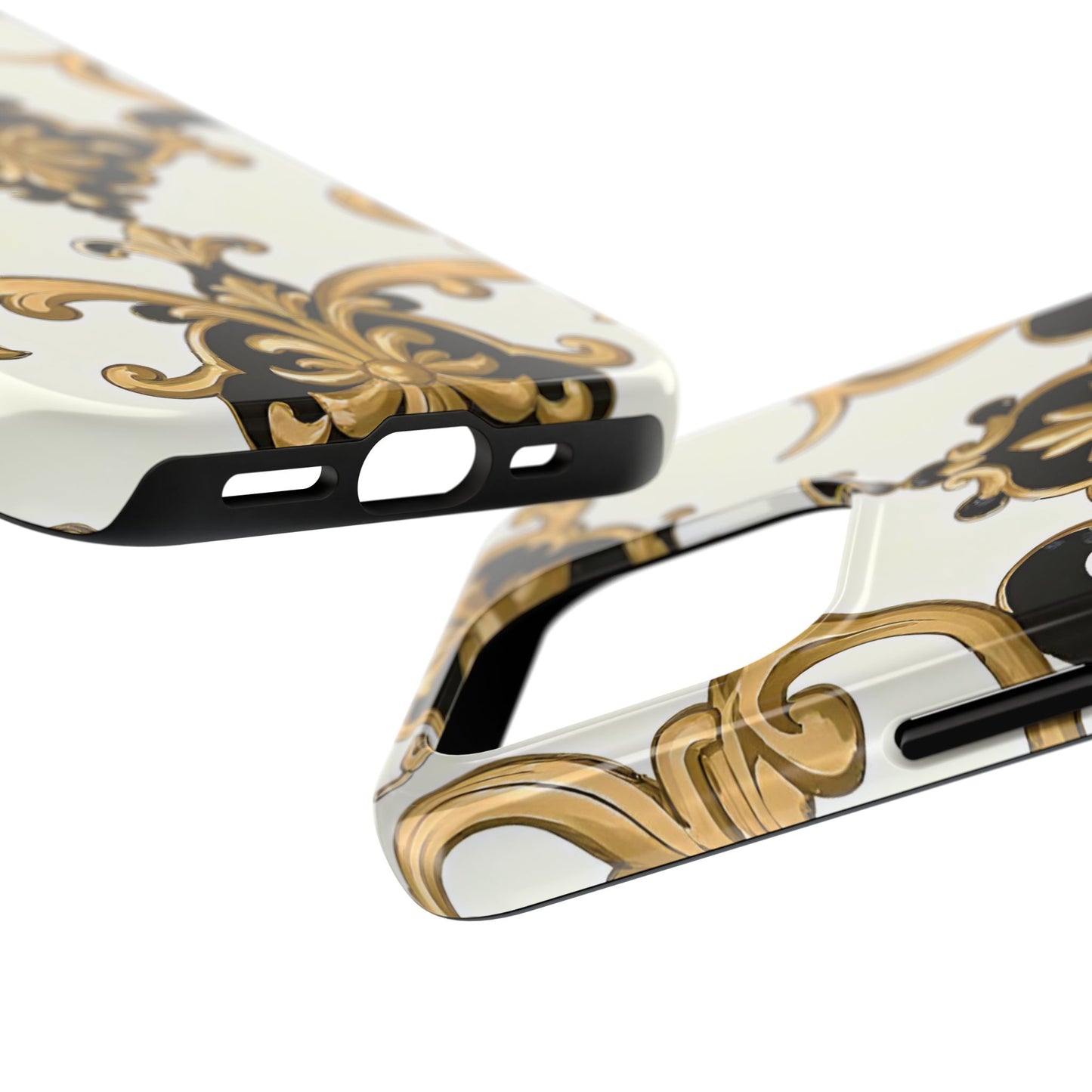 Elegant Floral Tough Phone Cases, Durable Phone Cover, Stylish Phone Accessories, Gift for Her, Chic Phone Cases - Black & Gold Rococo