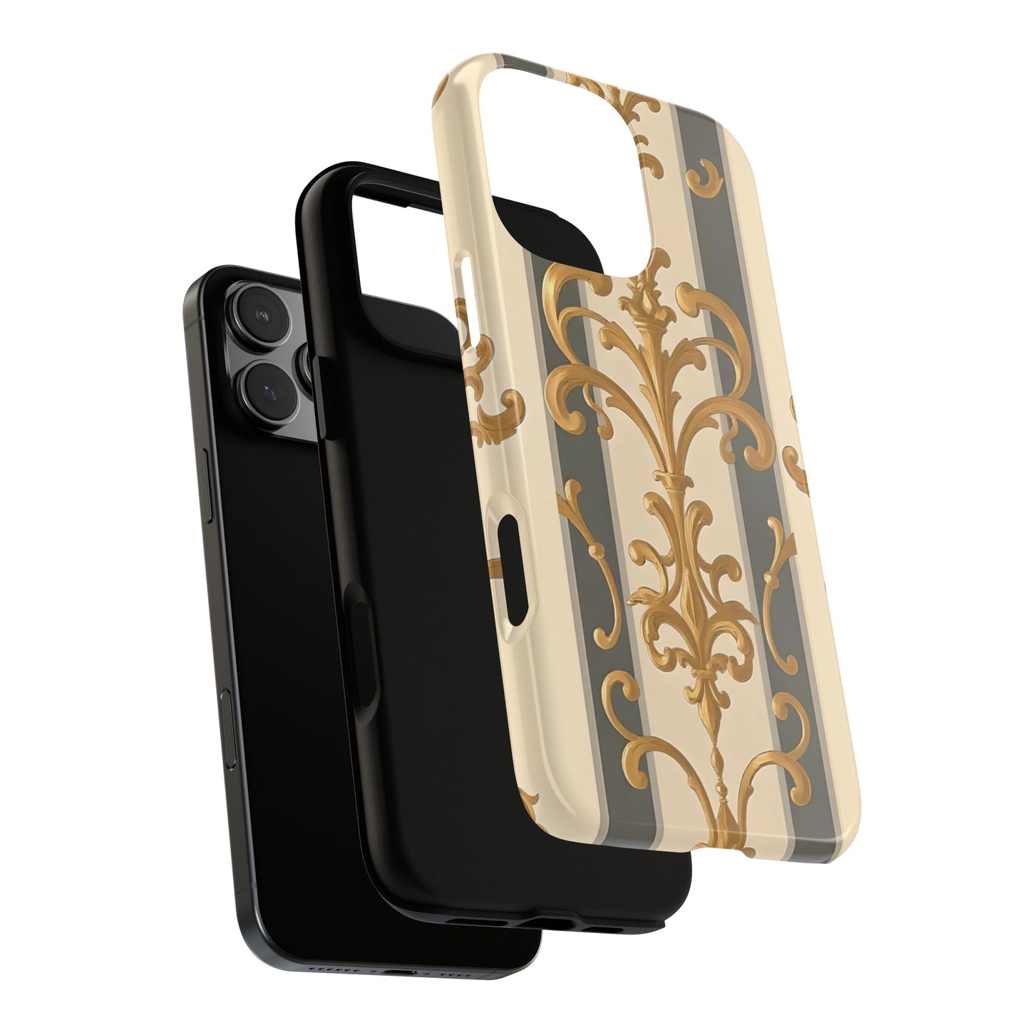 Elegant Floral Motif Phone Case - Tough Cases with Vintage Design - Dusk Olive Striped Gold Damask