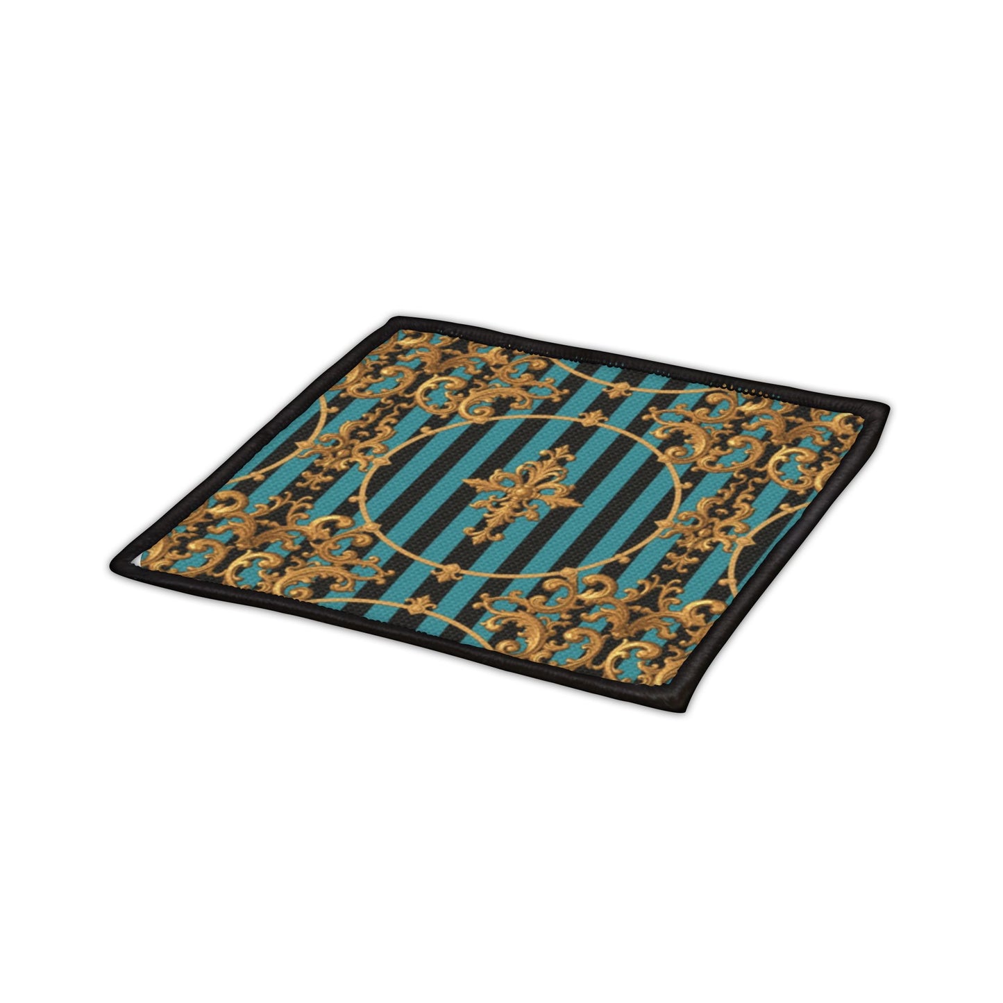 Turquoise & Black Striped Gold Baroque Iron-On Patches for Jackets, Bags, and DIY Projects | Retro Fashion, Unique Gifts