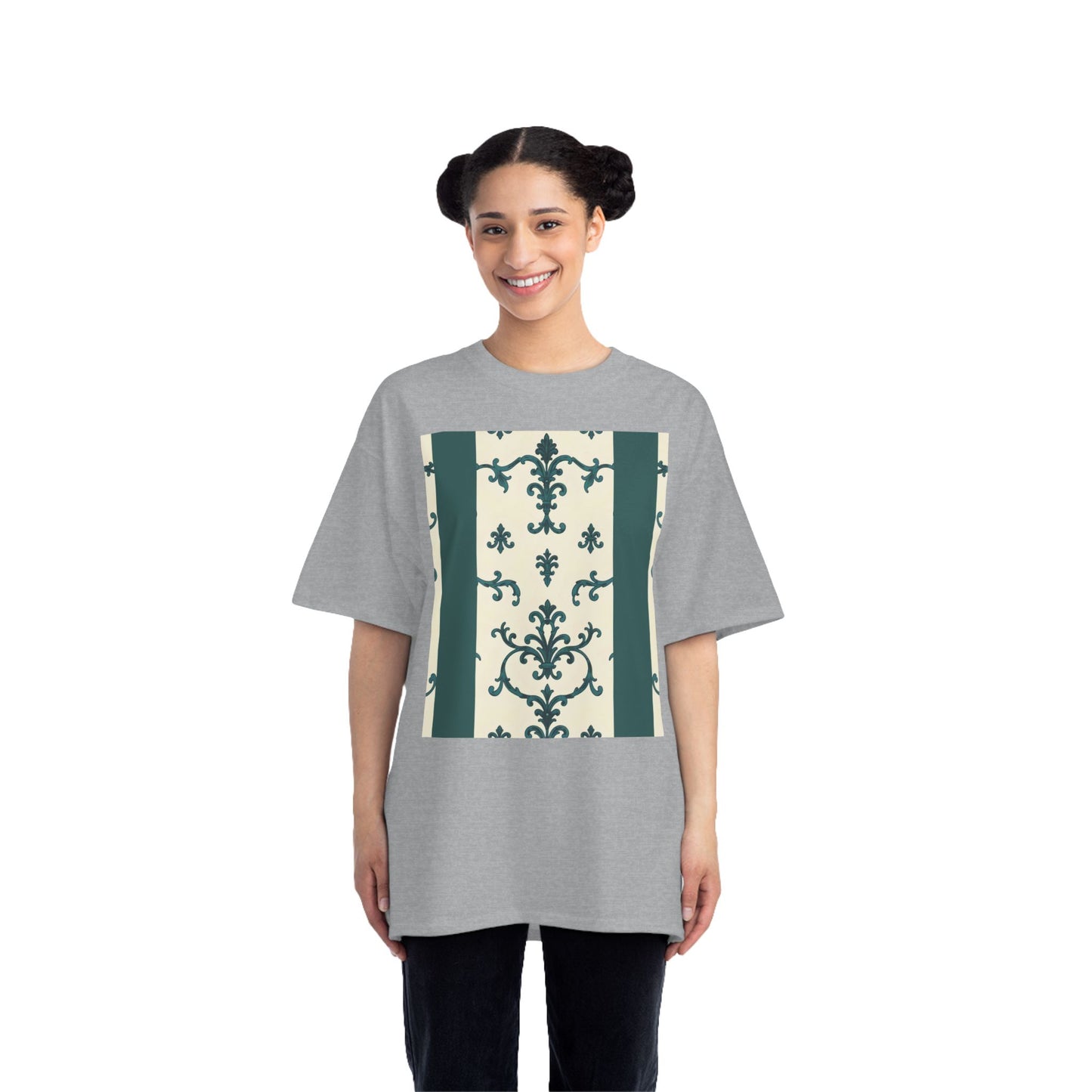 Vintage-Inspired Short-Sleeve T-Shirt, Casual Wear, Graphic Tee, Summer Outfit, Gift for Friends, Retro Design - Teal Striped Rococo