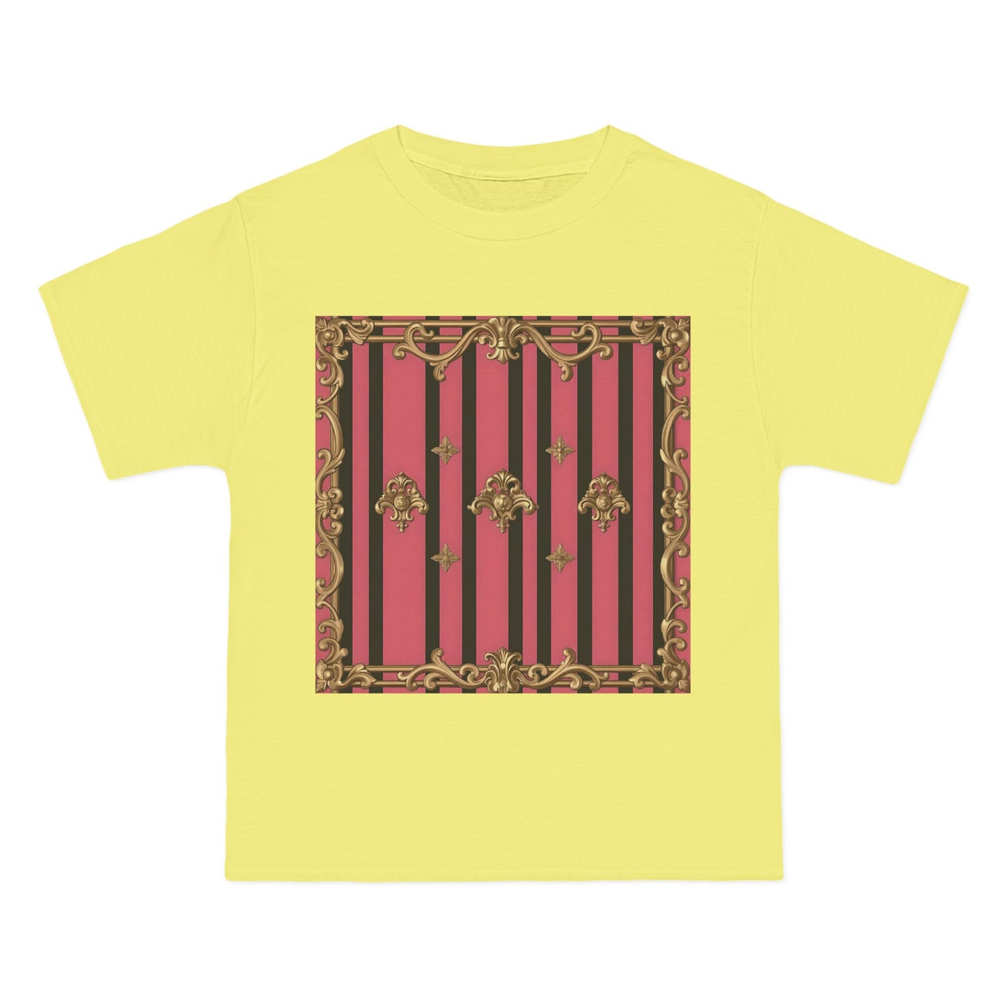 Elegant Baroque Short-Sleeve T-Shirt - Artistic Fashion, Graphics Tee, Unique Gift, Stylish Apparel, Casual Wear - Pink Striped Gold Rococo
