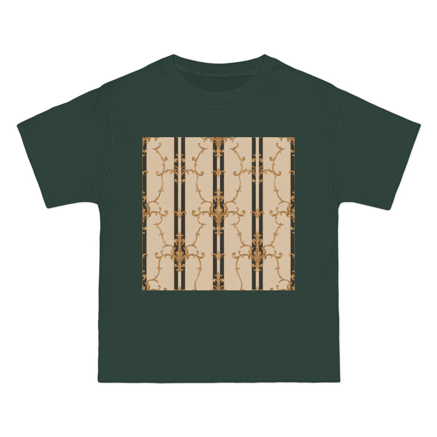 Stylish Graphic Tee for Casual Wear, Fashionable Short-Sleeve Shirt, Unique Summer Top - Black & Beige Striped Damask