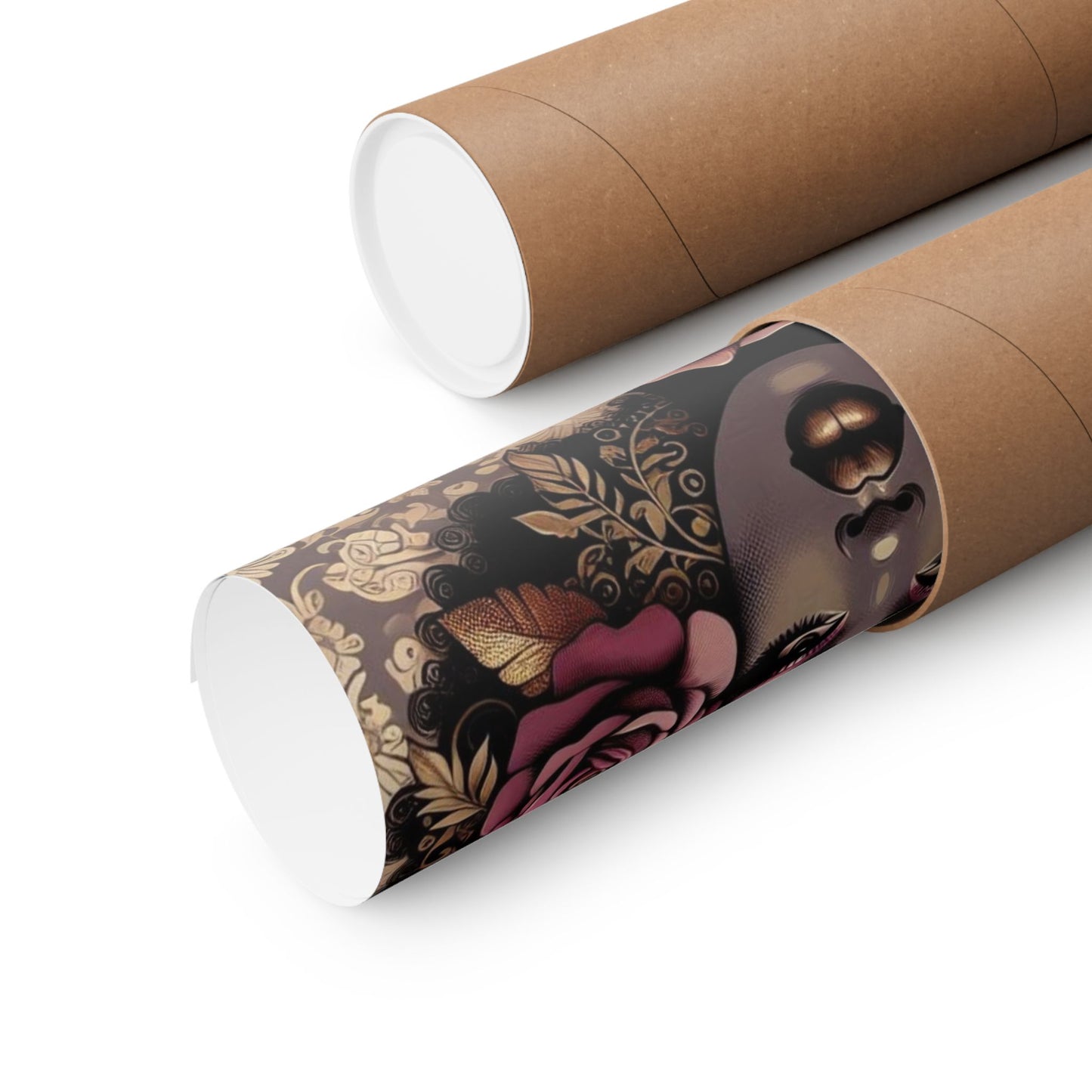 Floral Afro Art Poster - Elegant Matte Vertical Wall Decor - Mauve Lady & Damask