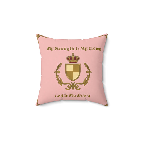 Crown & Crest Spiritual Quote Throw Pillow, My Strength Is My Crown Decor, Decorative Cushion, Spiritual Home Accent, Faith-Based Gift, Cozy Living