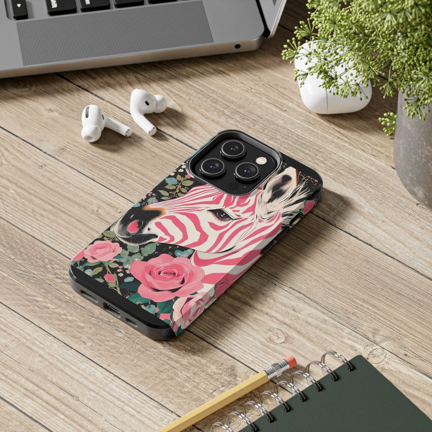 Pink Zebra Tough Phone Case - Trendy Floral Design for Animal Lovers
