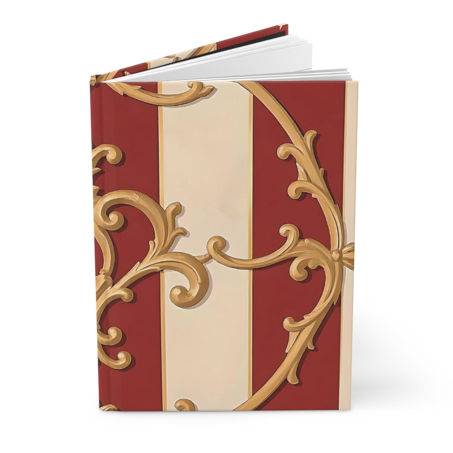 Elegant Ornate Hardcover Journal - Perfect for Writing & Journaling - Alabaster & Dusk Orange Striped Baroque