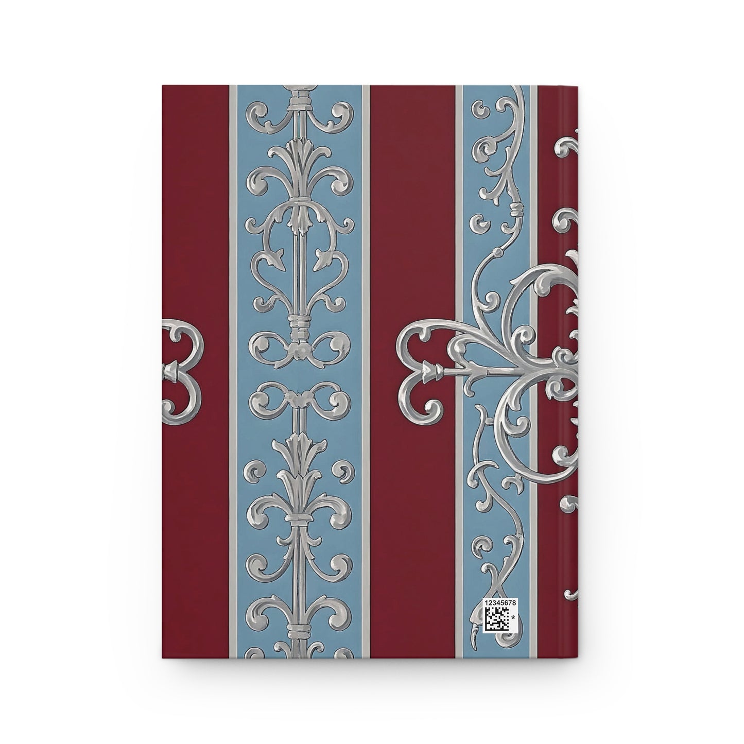 Elegant Hardcover Journal - Classic Design for Writing & Reflection - Ice Blue & Burgundy Striped Baroque