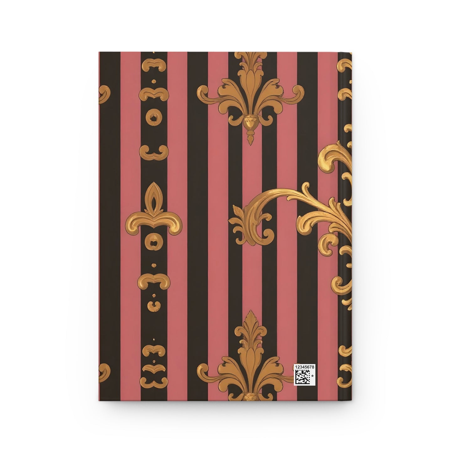 Elegant Floral Motif Hardcover Journal - Stylish Writing Notebook - Mauve Striped Gold Damask
