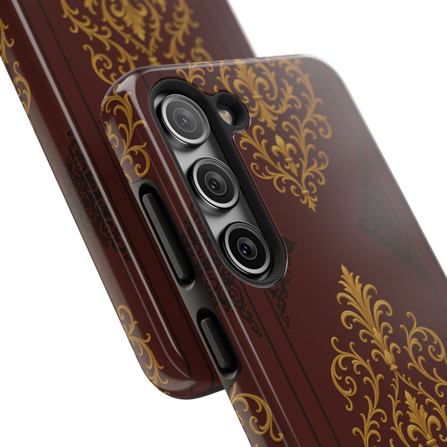 Dusk Burgundy-Black & Gold Baroque Tough Phone Case — Ornate Gold Baroque on Burgundy