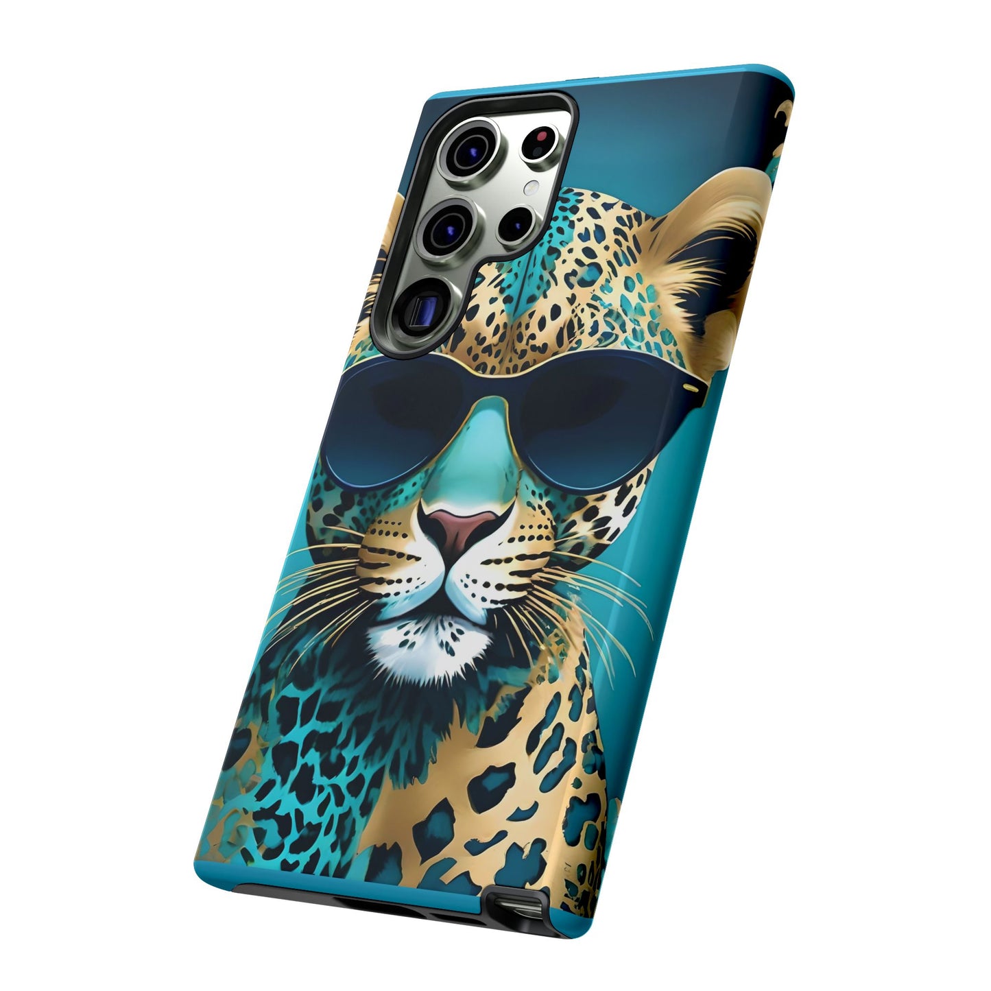 Phone Case - Aqua & Gold Leopard In Sunglasses Design