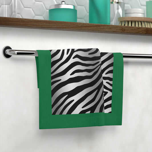Chic Zebra Print Face Towel - Stylish Bath Collectible - Green Trim