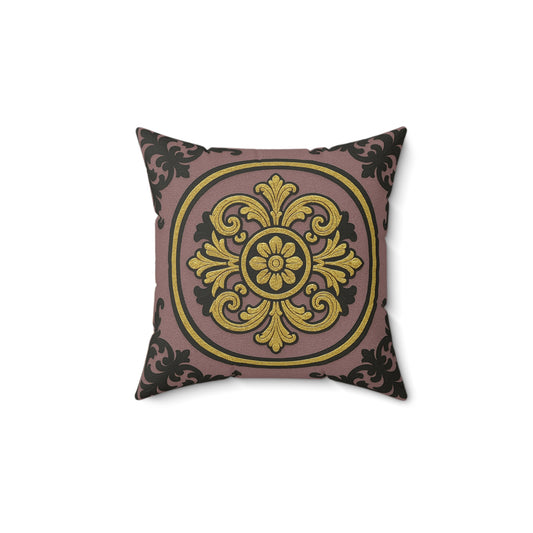 Elegant Gilded Mauve With Gold-Black Baroque Square Pillow for Home Decor, Vintage Accent Cushion, Cozy Living Room, Perfect Gift for All Occasions