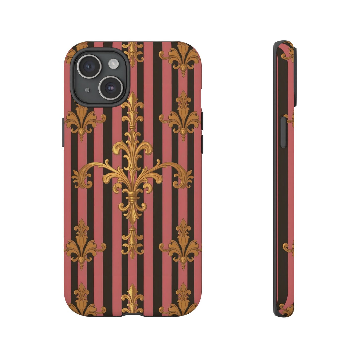 Elegant Floral Motif Phone Case - Tough Cases with Vintage Design - Mauve Striped Gold Damask