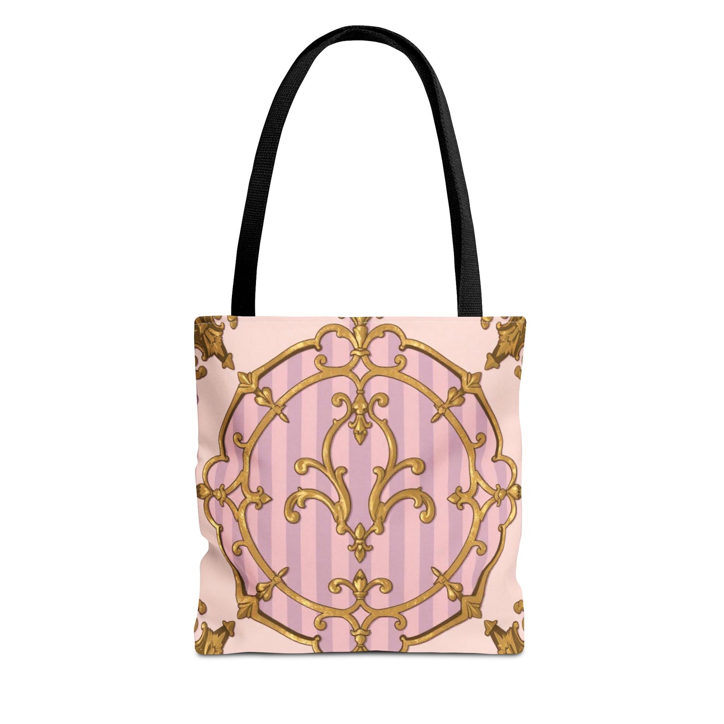 Elegant Lavender & Alabaster Striped Gold Baroque Tote Bag - Stylish Fabric Shopping Bag, Chic Purse, Gift for Her, Summer Outings