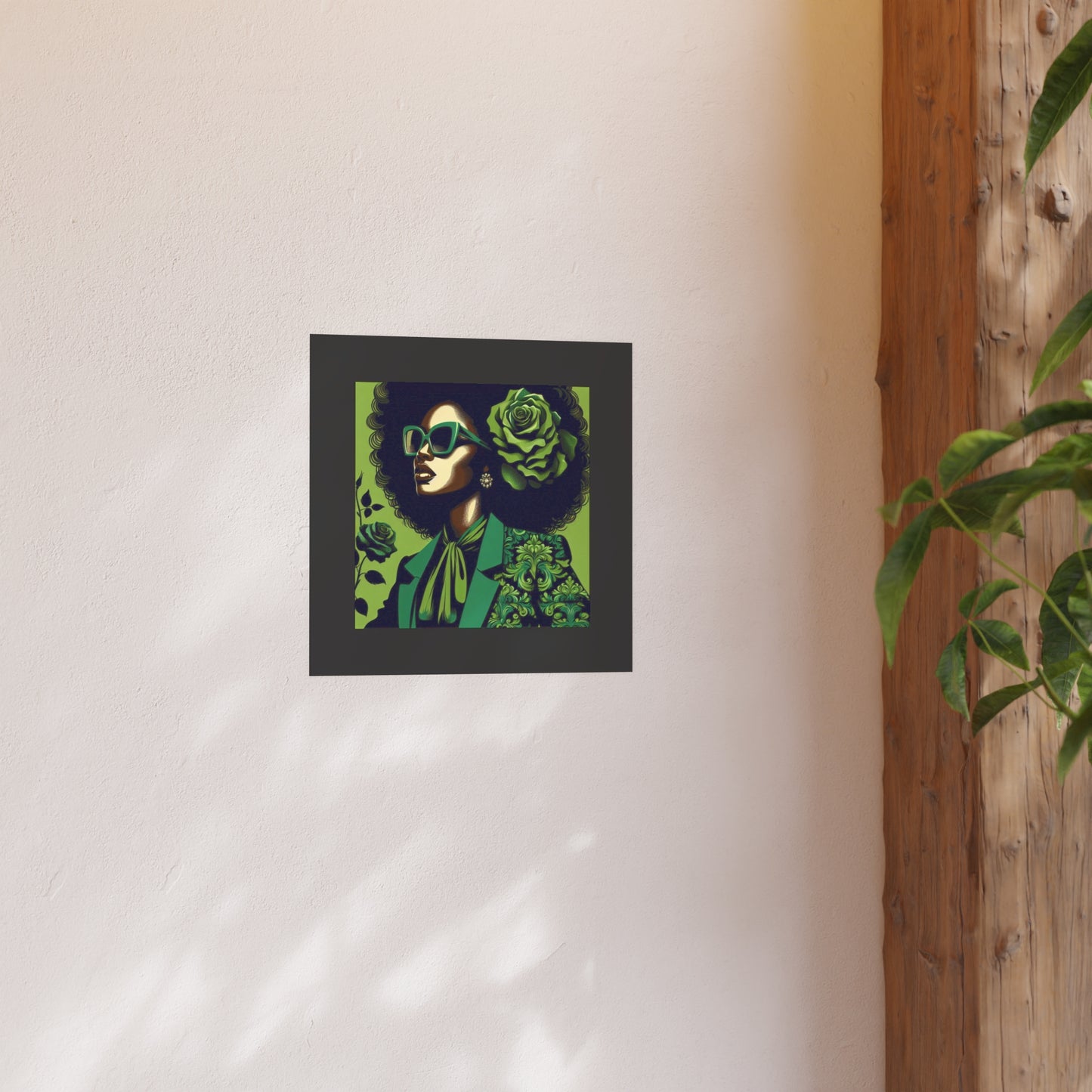 Chic Afrocentric Art Poster, Vibrant Wall Décor, Stylish Home Decoration, Damask Chic Art Print - Lady In Green Damask
