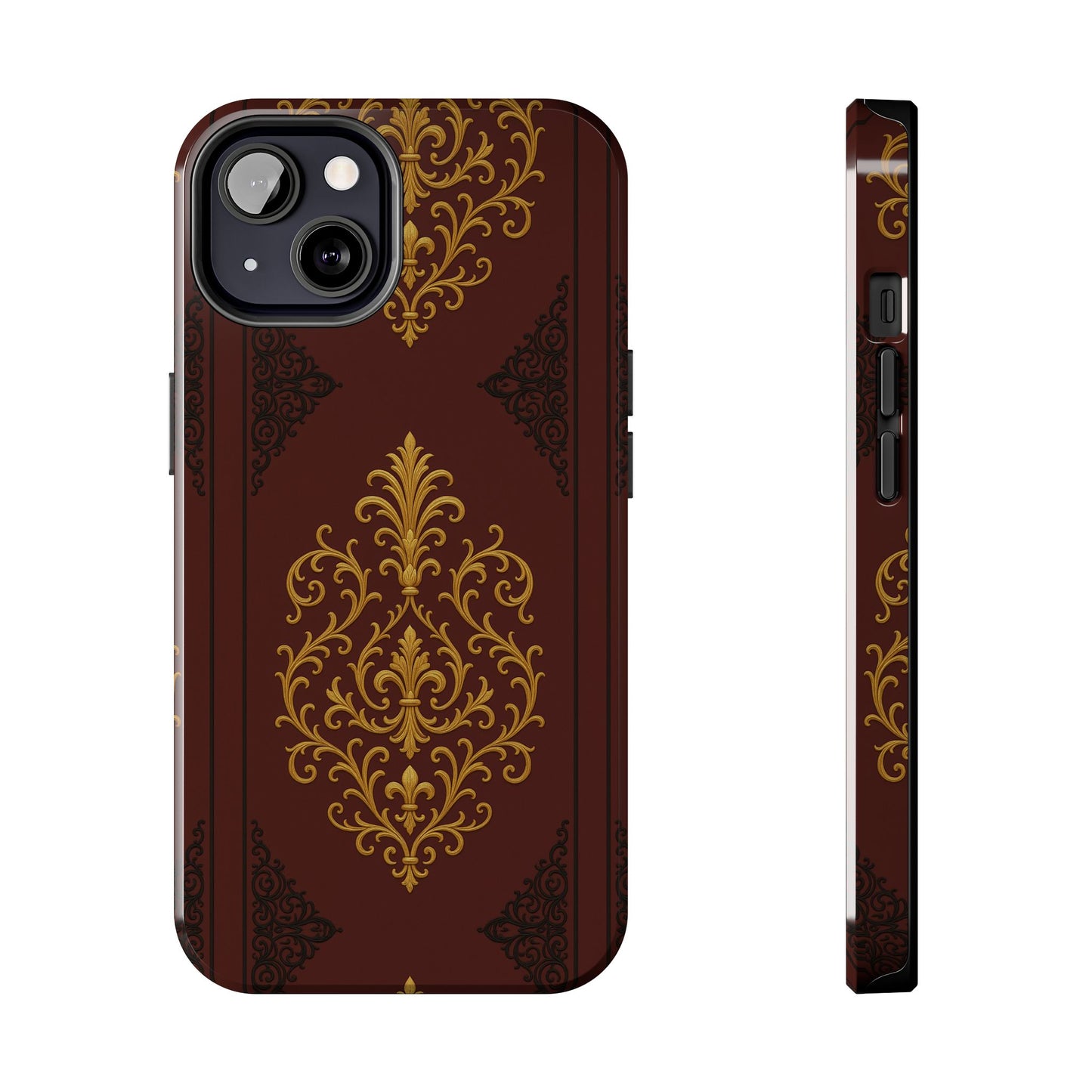 Dusk Burgundy-Black & Gold Baroque Tough Phone Case — Ornate Gold Baroque on Burgundy