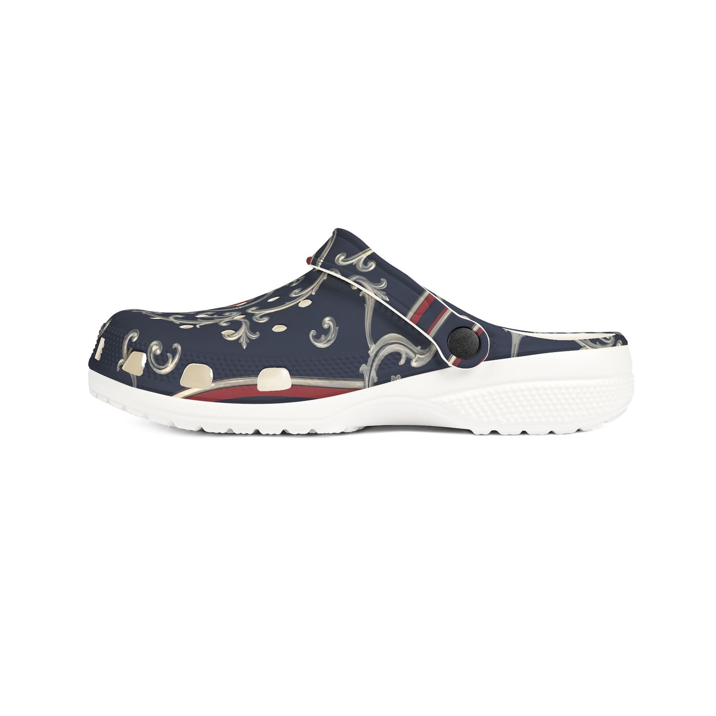 Stylish EVA Foam Clogs for Comfort and Fashion | Perfect for Garden, Home, Nursing, Gifts, Everyday Wear - Blue & Red Striped Silver Baroque