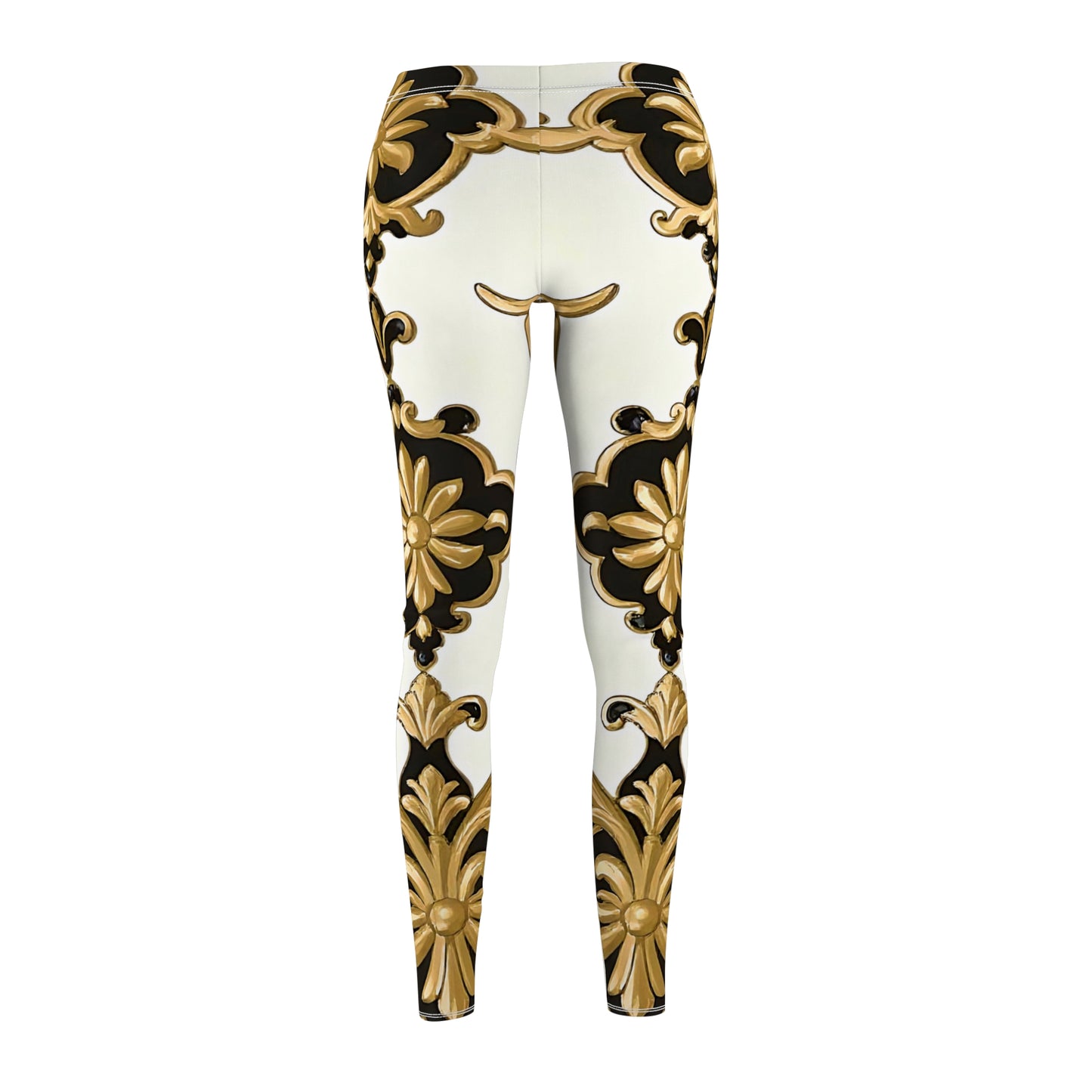 Chic Women's Leggings with Elegant Gold Pattern, Stylish Athleisure, Perfect for Lounge, Exercise, Gifts, Everyday Wear - Black & Gold Rococo