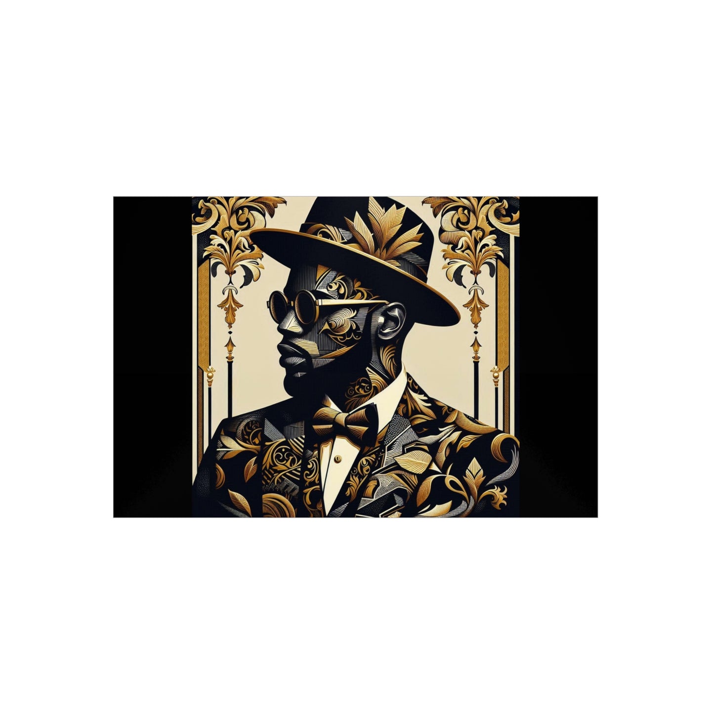 Stylish Foam Board Art, Elegant Wall Decor, Home Office Decoration, Modern Portraits, Unique Gifts for Art Lovers - Damask Man in Black & Gold