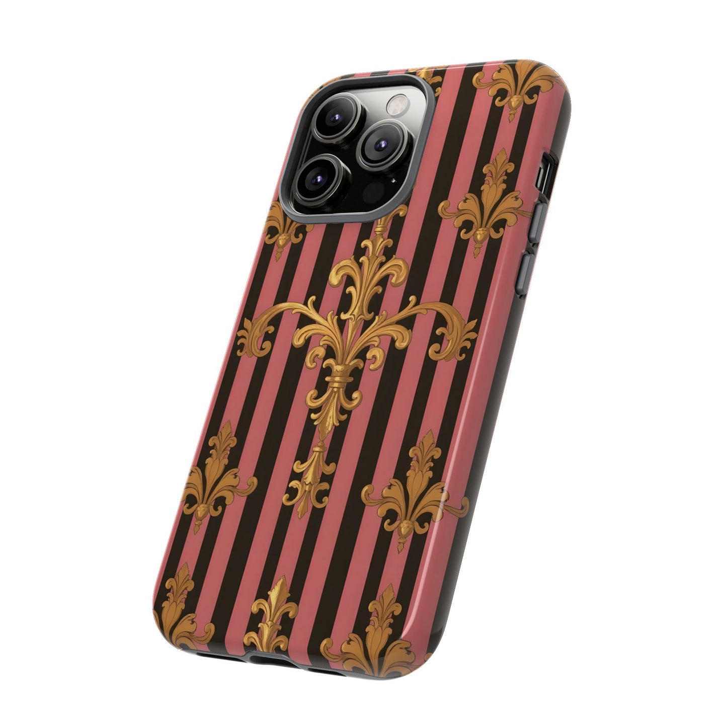Elegant Floral Motif Phone Case - Tough Cases with Vintage Design - Mauve Striped Gold Damask