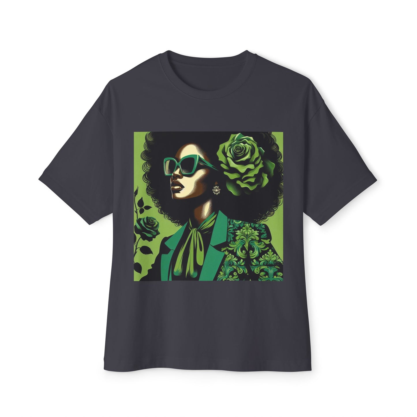 Chic Floral Statement Tee, Stylish Graphic Top, Fashion Gift, Oversized Fit, Trendy Apparel for Women - Lady in Green Damask