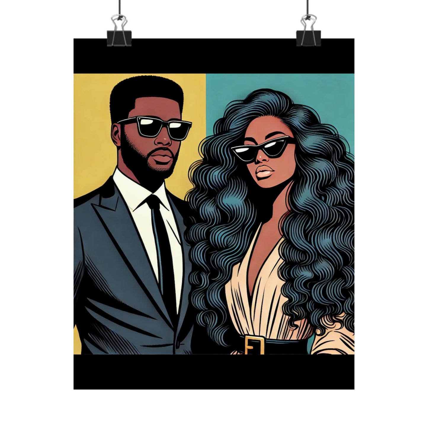 Floral Afro Art Poster - Elegant Matte Vertical Wall Decor - Elegant Couple