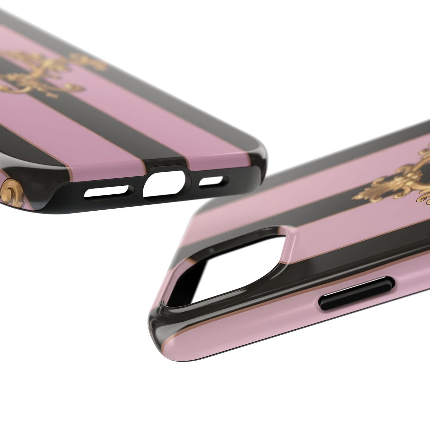Stylish Tough Phone Case for Elegant Protection, Fashionable Accessories, Smartphone Cover - Matte Lavender & Black Striped Gold Baroque