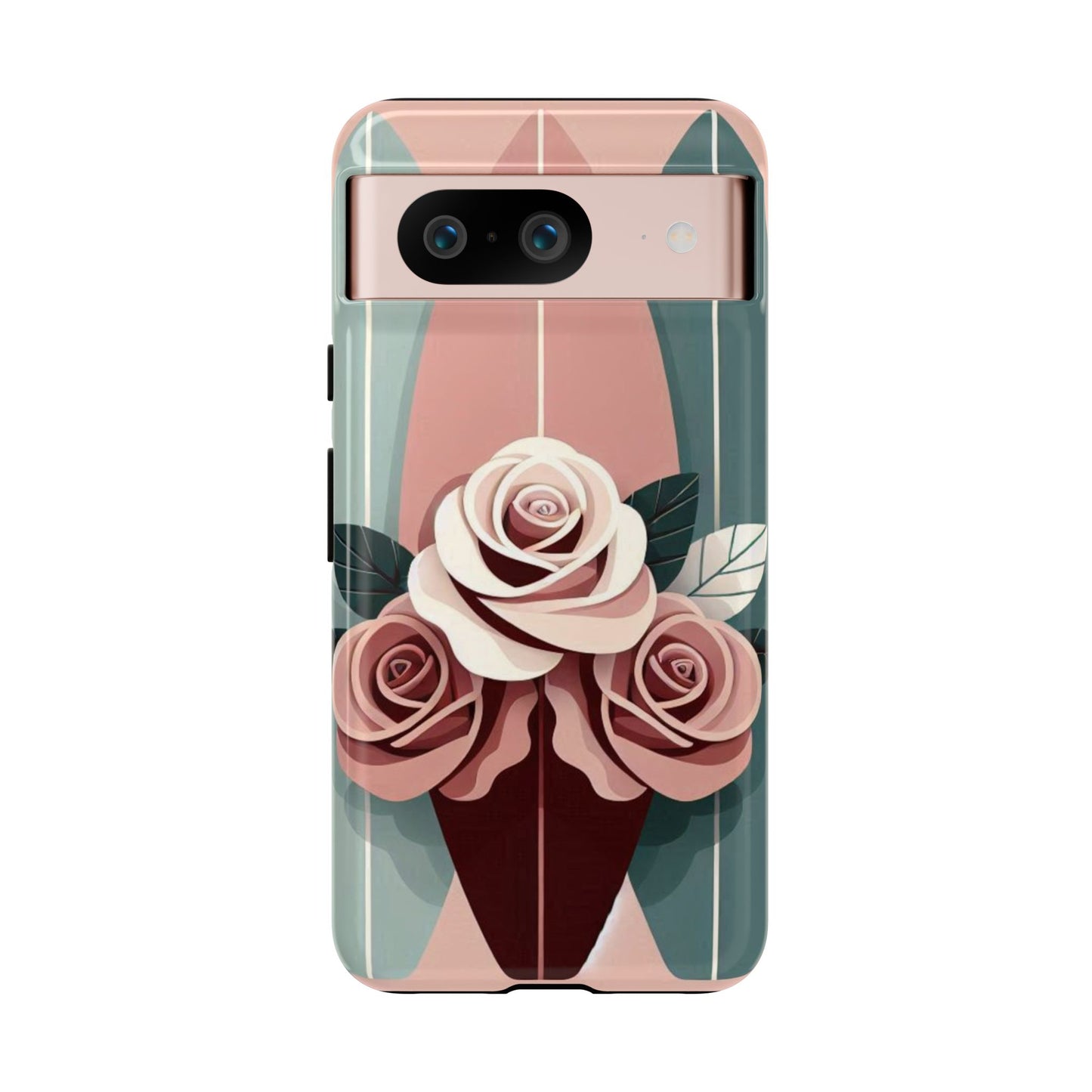Phone Case - Burgundy, Matte Mauve & Teal Surfboard & Roses Design