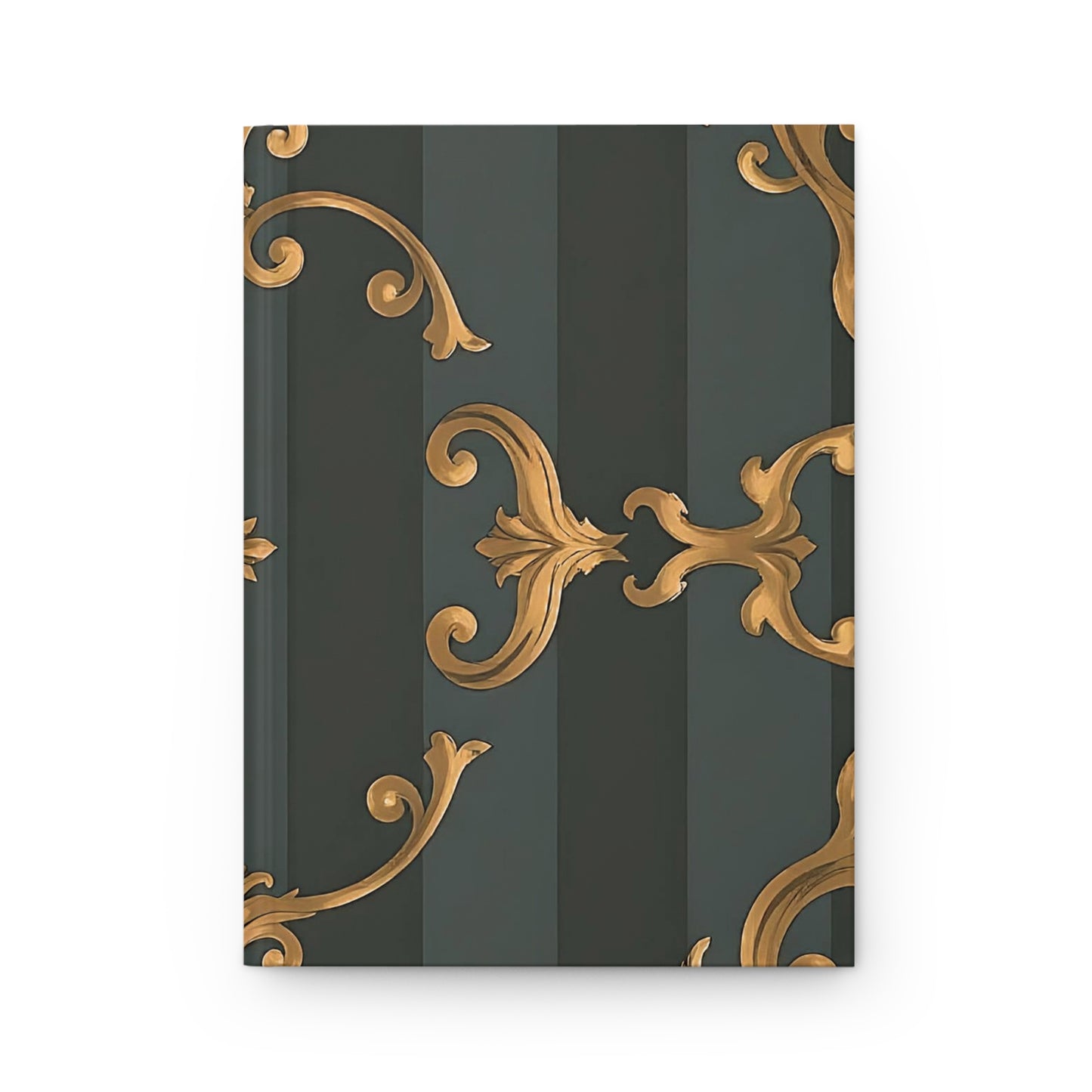 Elegant Gold Floral Hardcover Journal - Luxurious Writing Notebook - Gray Striped Baroque