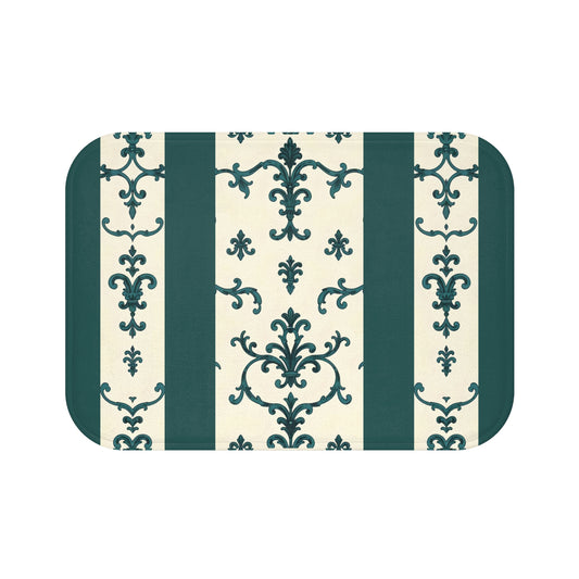 Bath Mat - Teal Striped Rococo
