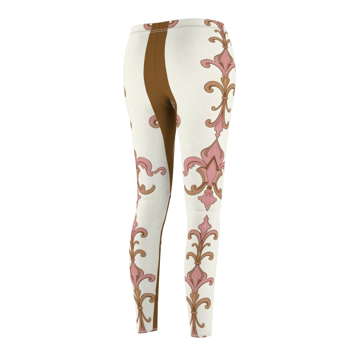 Elegant Floral Print Casual Leggings for Women, Stylish Activewear, Yoga Pants, Lounge Leggings, Gift for Her - Brown Striped Pink Arabesque