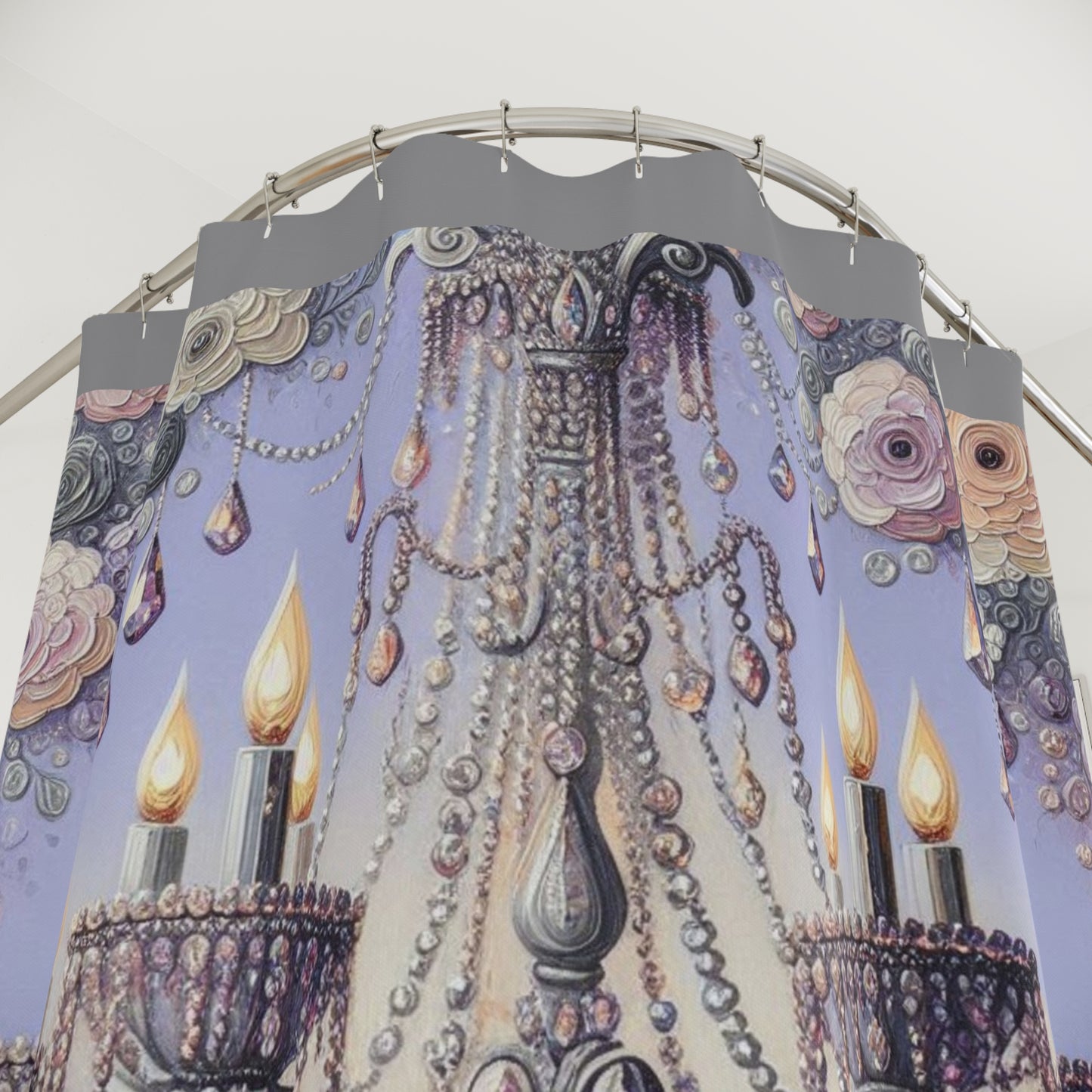 Elegant Chandelier Shower Curtain, Glam Decor, Bathroom Accessory, Home Style, Luxury Bathroom Decor - Lilac Jeweled Chandelier