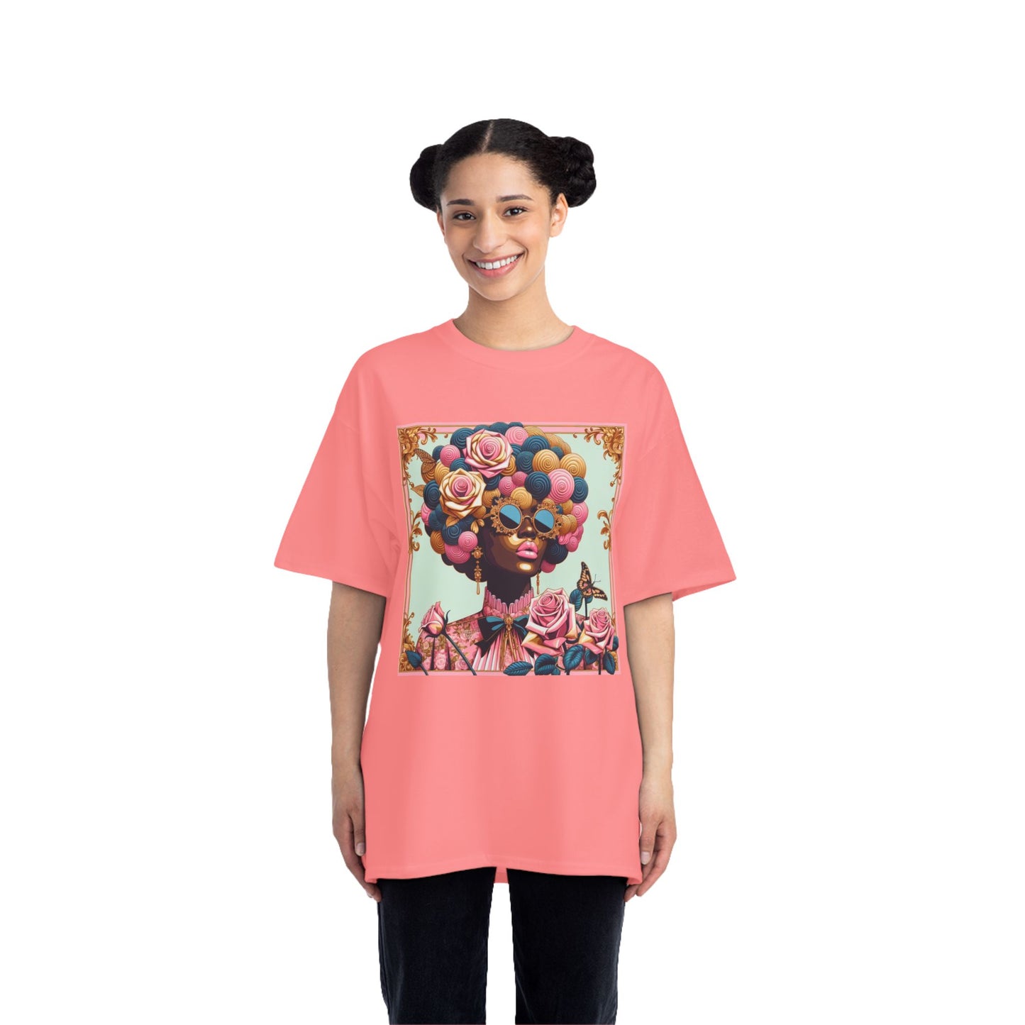 Vibrant Art Tee - Short-Sleeve T-Shirt with Colorful Floral Design, Art Lovers Gift, Trendy Summer Fashion - Lady In Pink Baroque