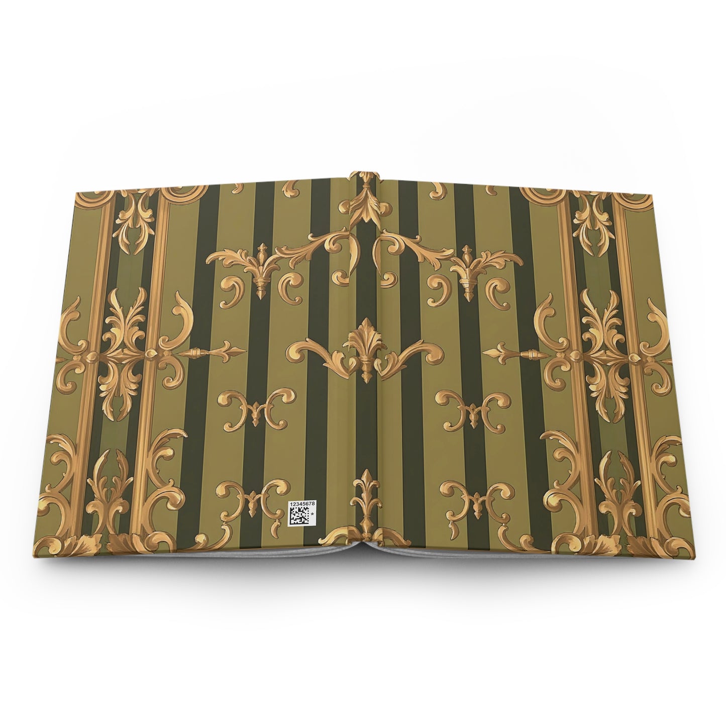 Vintage Floral Hardcover Journal | Elegant Notebook for Writing, Diary, Gifts, Office Supplies - Olive Green Striped Rococo