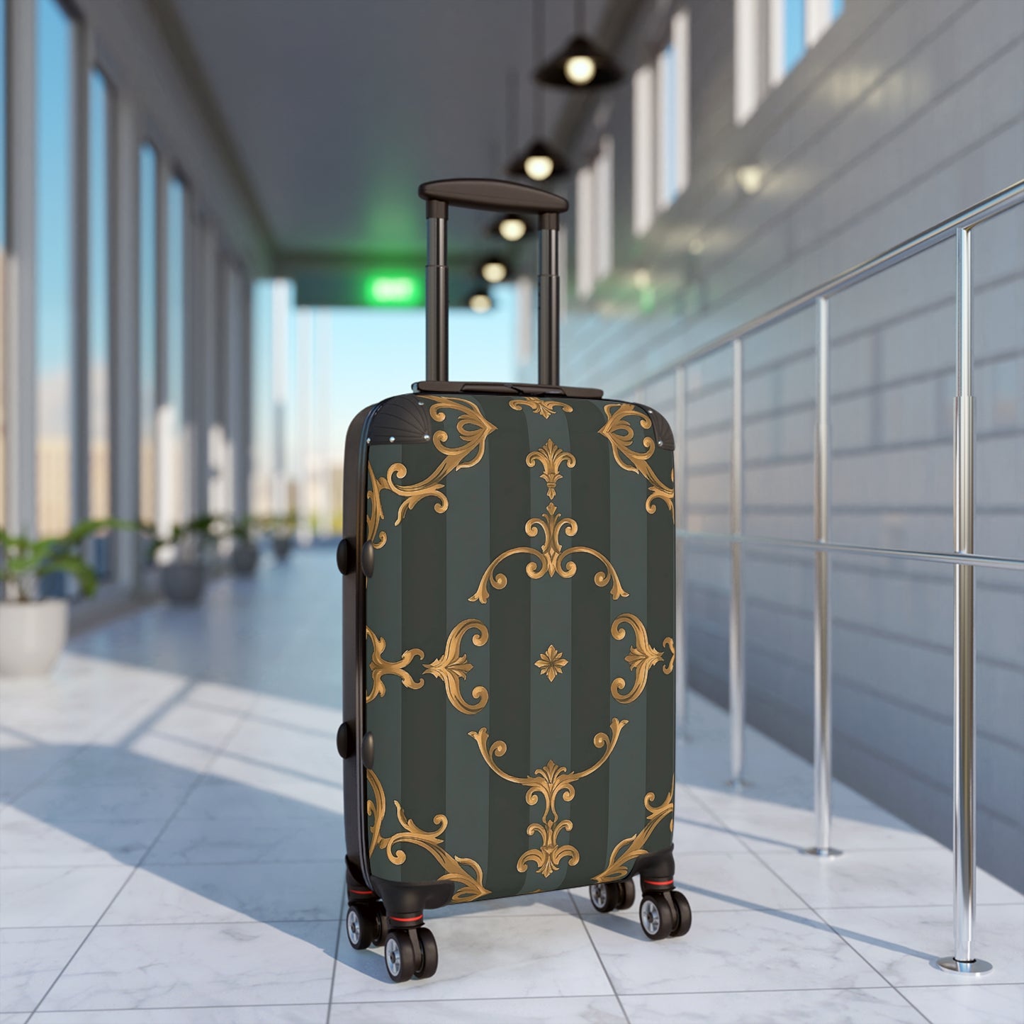 Elegant Vintage Design Suitcase - Travel Accessories, Luggage, Personalized Gift, Vacation Travel - Gray Striped Baroque