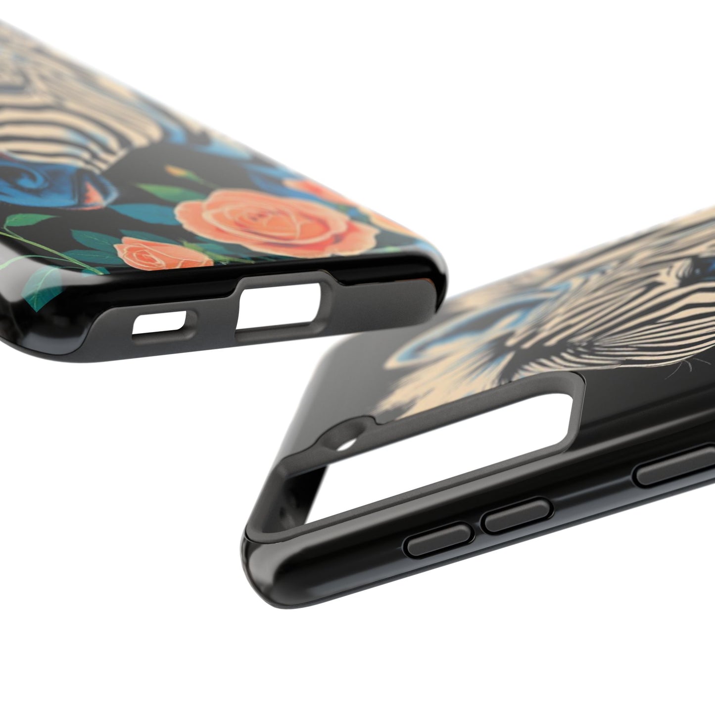 Zebra Tough Phone Case - Trendy Floral Design for Animal Lovers - Blue Zebra & Roses