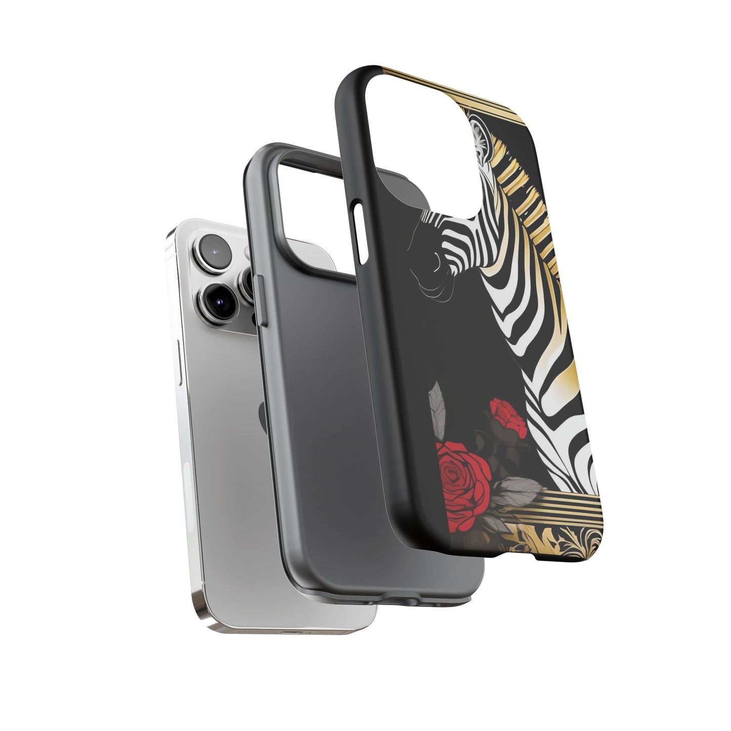 Phone Case - Elegant Zebra & Roses Design